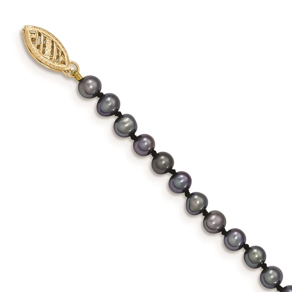 14K Yellow Gold Pearl Chain Necklace 4-5 mm Black Near Round Freshwater Cultured 16 inch 4.5