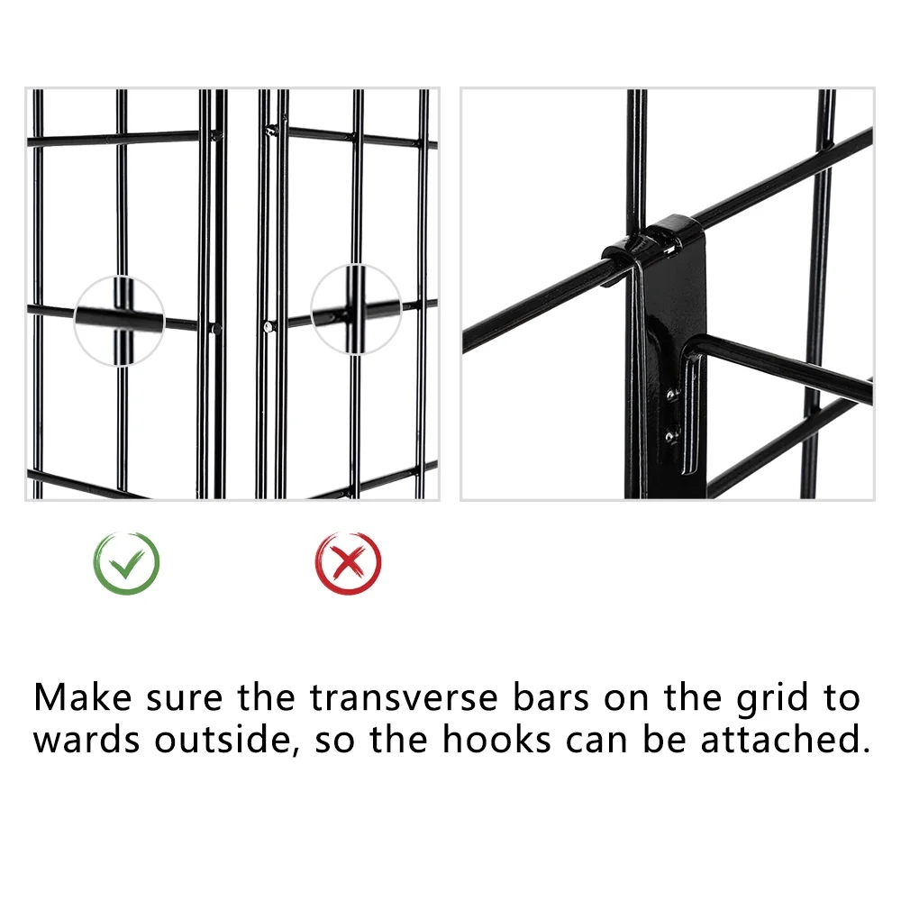Bonnlo 6' x 2' Triangle Wire Grid Panel Tower with Base and Casters, Wire Grid Wall Display Rack with Hooks