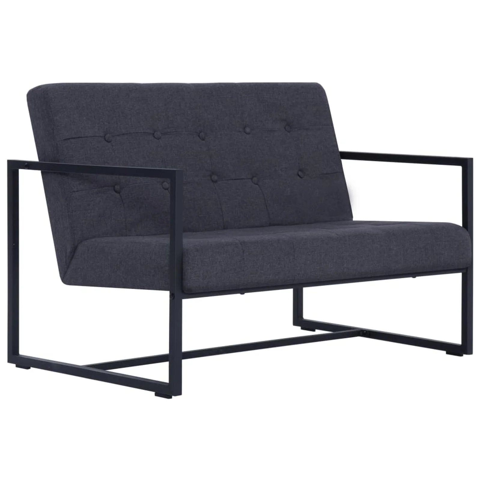 2-Seater Sofa with Armrests Dark Gray Steel and Fabric