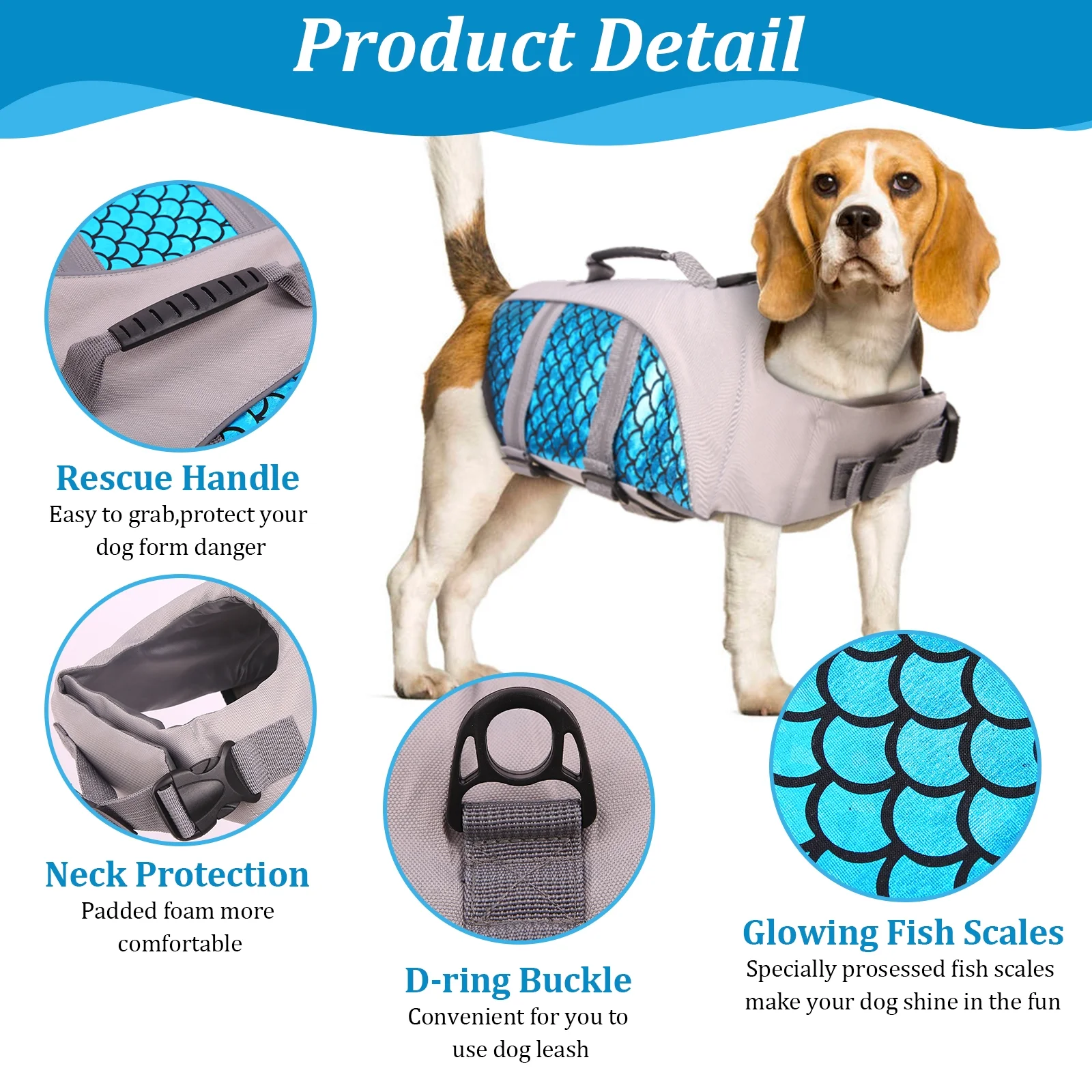 QBLEEV Dog Life Jacket and Life Vest, Pet Safety Coat, Reflective Adjustable Puppy Lifesaver with Rescue Handle, Ripstop Safety Swimsuit for Small to Large Dog-S