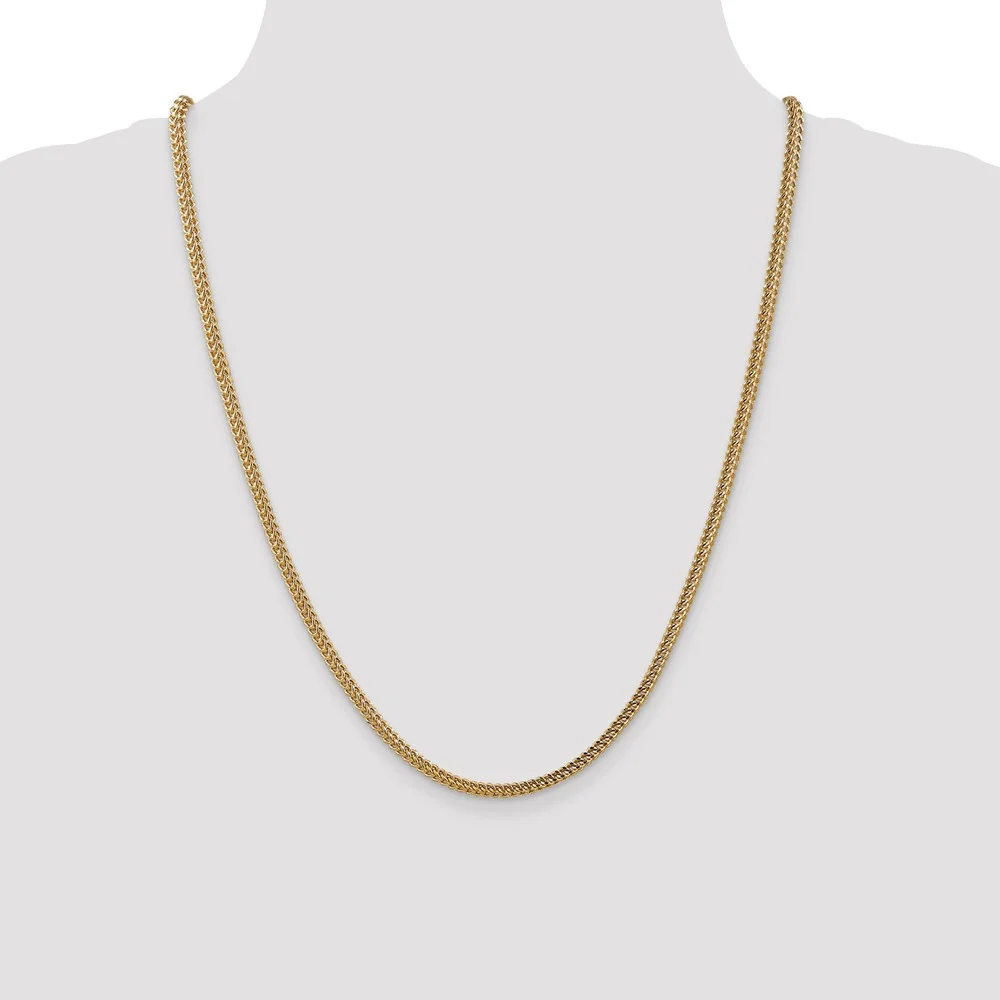 Real 14kt Yellow Gold 3mm Semi-Solid Franco Chain; 24 inch; Lobster (Fancy) Clasp; for Adults and Teens; for Women and Men
