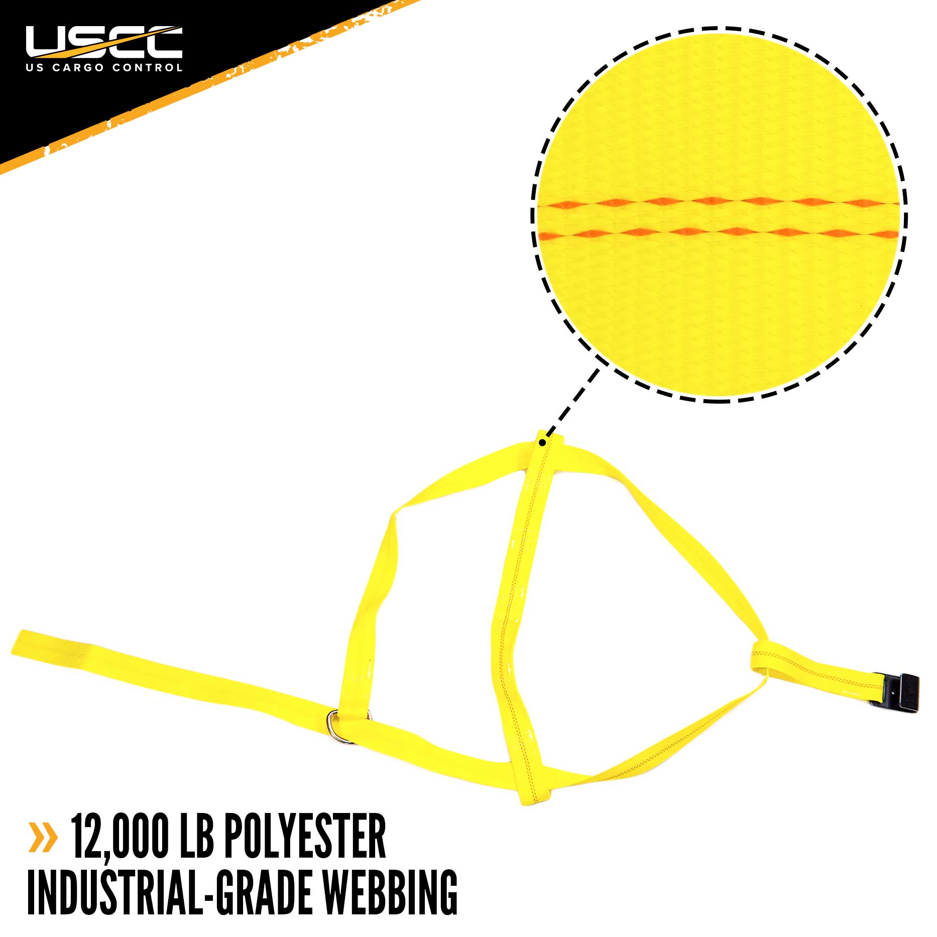 Yellow Adjustable Tow Dolly Strap with 2 Top Strap and Flat Hook -