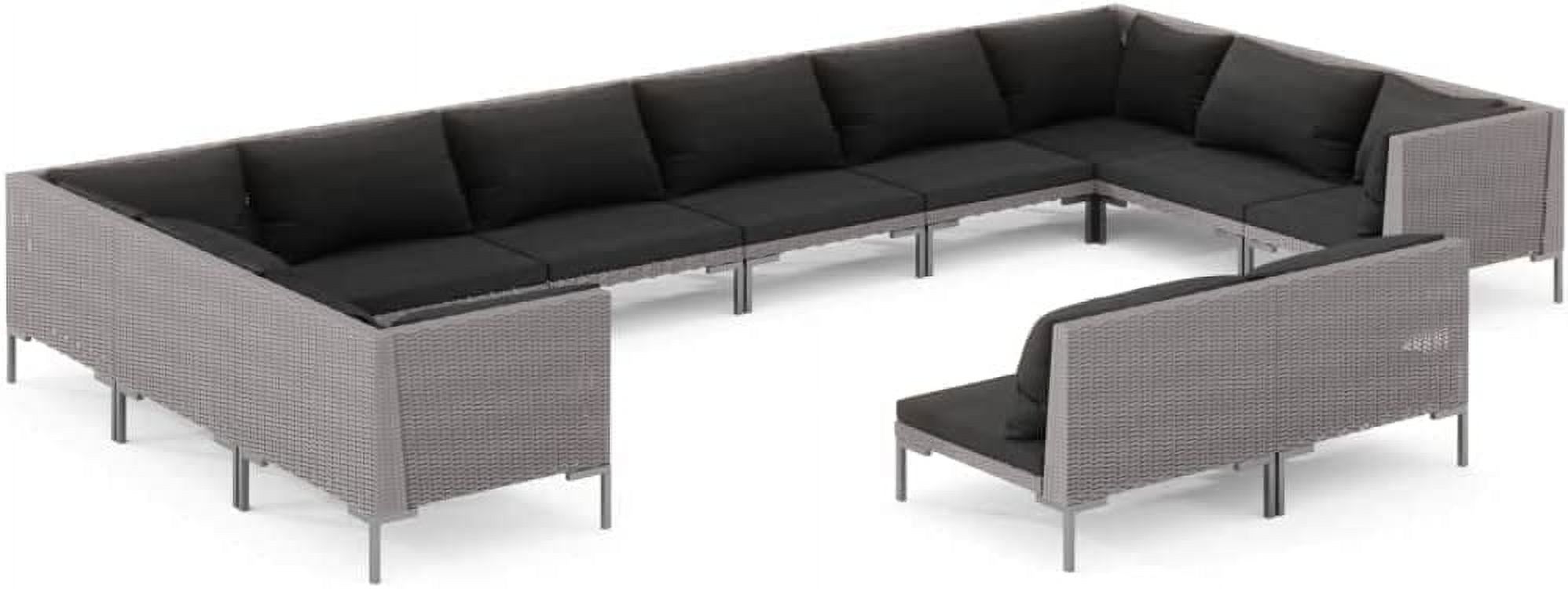 Perfect Garden Outdoor Lawn Yard Terrace Balcony Seat Seating Sitting Chair Bench Furniture Patio Sofa Set 12 Piece Patio Lounge Set with Cushions Poly Rattan Dark Gray