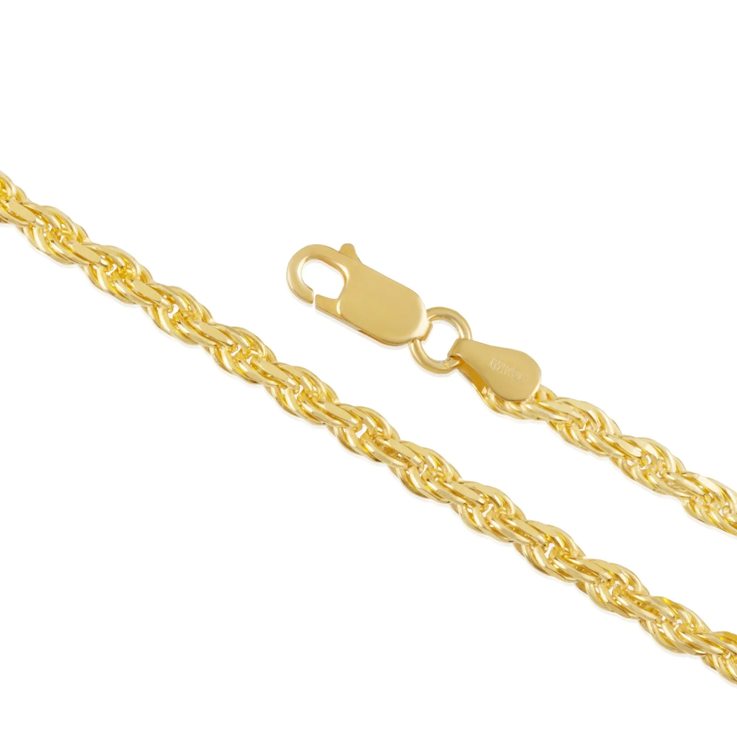Sterling Silver and Gold Plated Rope Chain Necklaces and Bracelets - 3.40MM Thick - 26 Inches