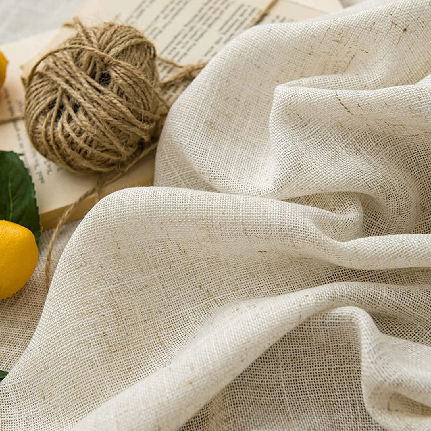 Bohogeo Natural Linen Curtains Long Back Tab Semi Sheer Curtain Drapes, Elegant Casual Linen Textured Window Treatments Panels/Drapes 2 Panels, Beige, 40''x84''