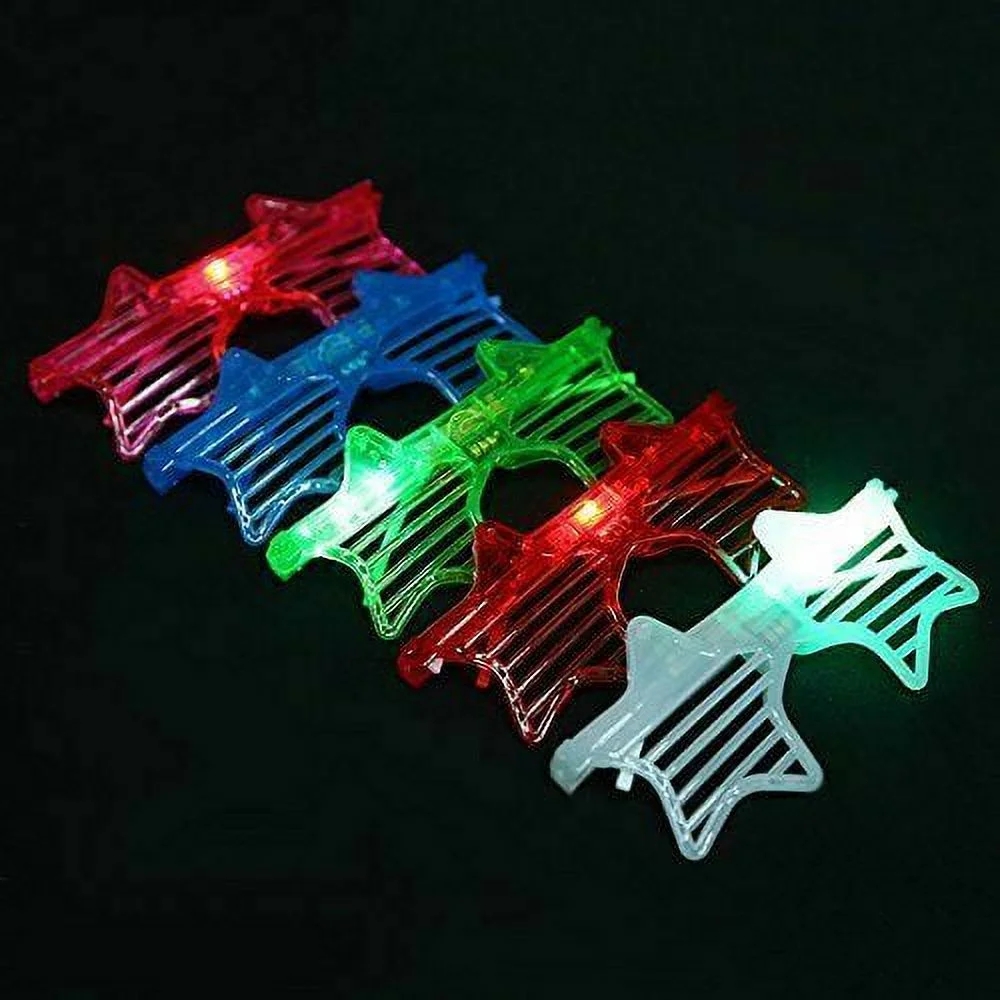 12/pk Shutter Star Shape LED Light Up Sunglasses Flashing Assorted Multi Colored