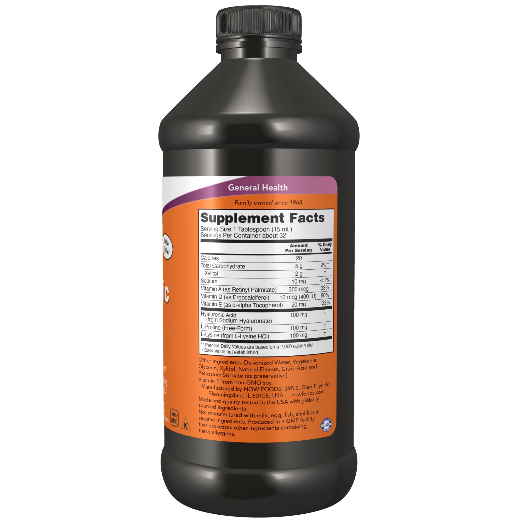 Now Supplements, Liquid Hyaluronic Acid, Delicious Berry Flavor, 100 Mg Per Serving, 16-Ounce