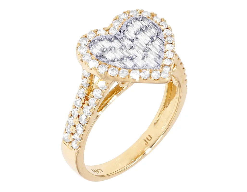 Heart Shaped 1Ct Diamond Engagement Ring 14K Gold 14MM-Yellow-White Gold