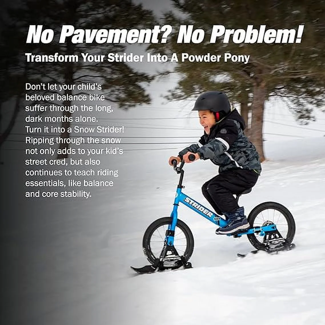 Strider 14x Sport Snow Skis for Kids 3 - 7 Years, Optional Accessory for 14x Balance Bike, Black
