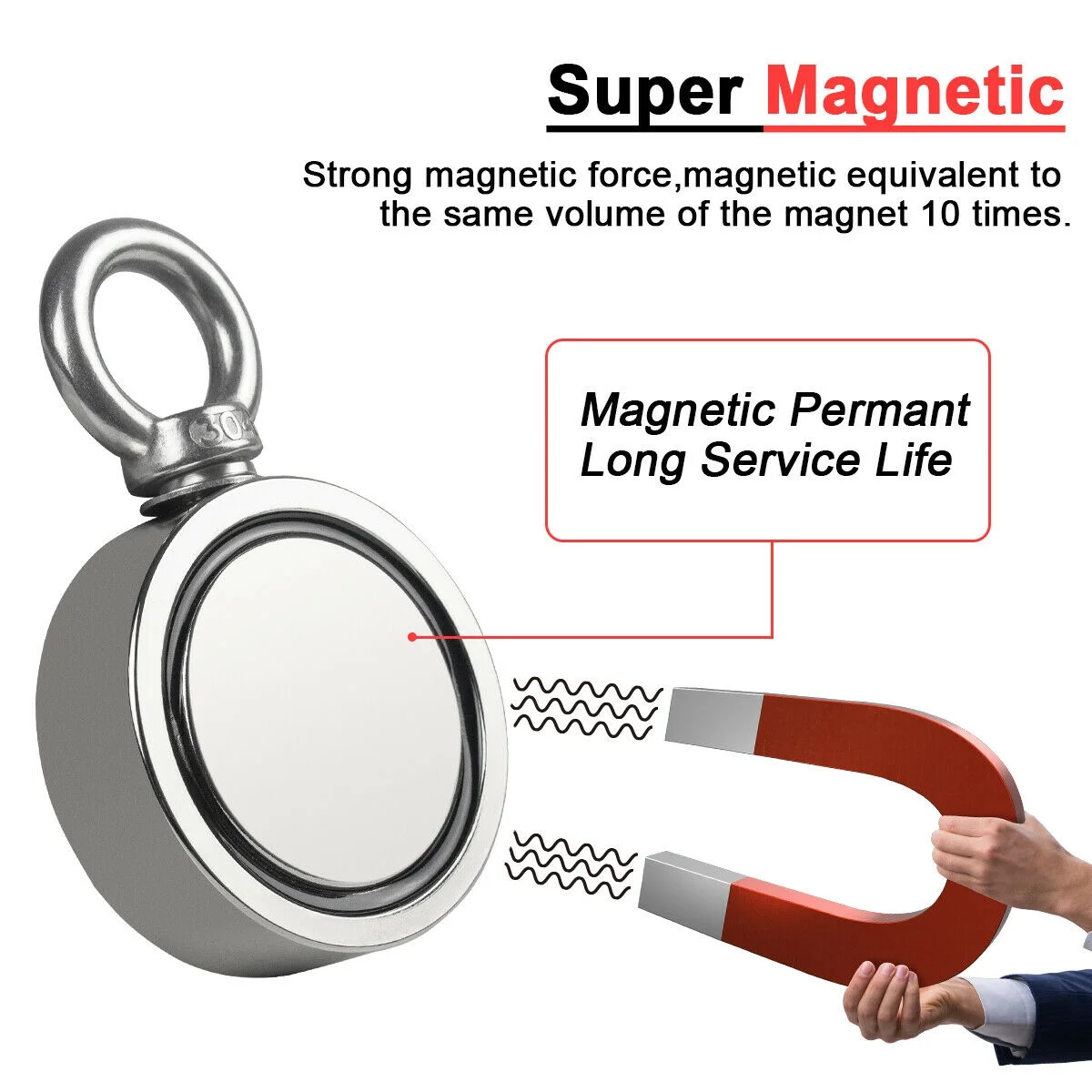 FISHING MAGNET KIT DOUBLE SIDE 400-1100LBS PULL FORCE STRONG NEODYMIUM + ROPE + CARABINER