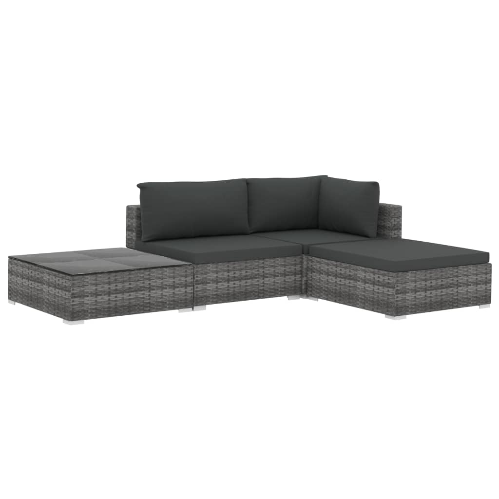 Anself 4 Piece Patio Lounge Set with Cushions Corner Sofa with Middle Sofa, Footrest and Coffee Table Poly Rattan Gray Outdoor Sectional Sofa Set Steel Frame for Garden, Balcony, Lawn, Yard, Deck