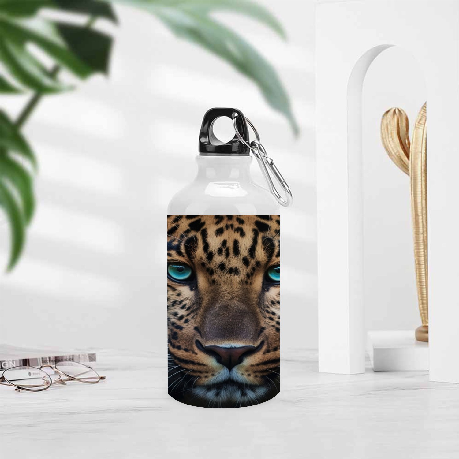 SKYSONIC 400ml Sport Aluminum Water Bottle,Gold Leopard,Sport Multipack Leak Proof Easy Carry Travel Bottle with Twist Cap for Gym Hiking Camping Running Bike Outdoor