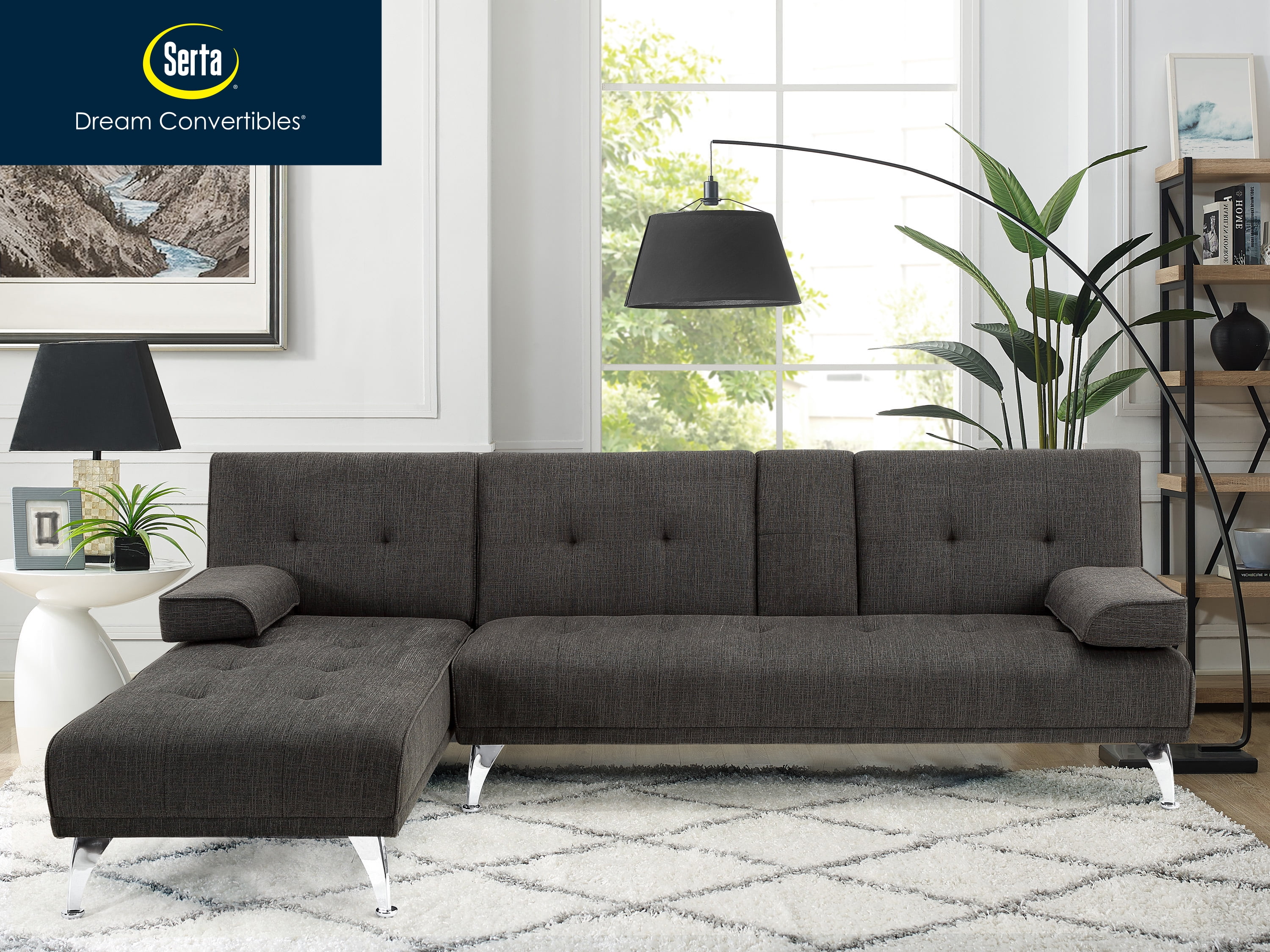 Bellamy Studios Milan Indoor Sectional Sofa with Chaise, Charcoal Gray Fabric