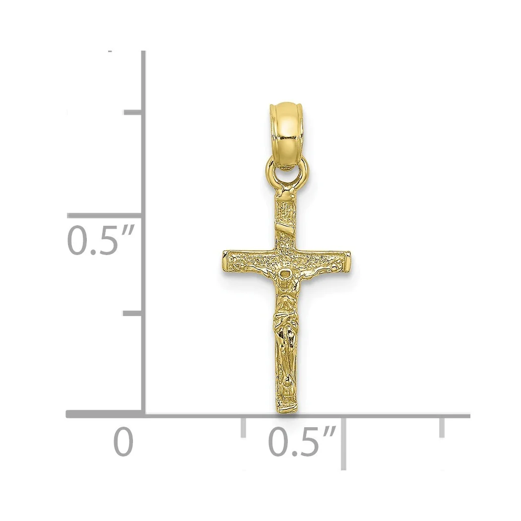 10k Gold Mini Crucifix Pendant Necklace 2 d + Block Religious Faith Cross Measures 9.9mm long Jewelry Gifts for Women