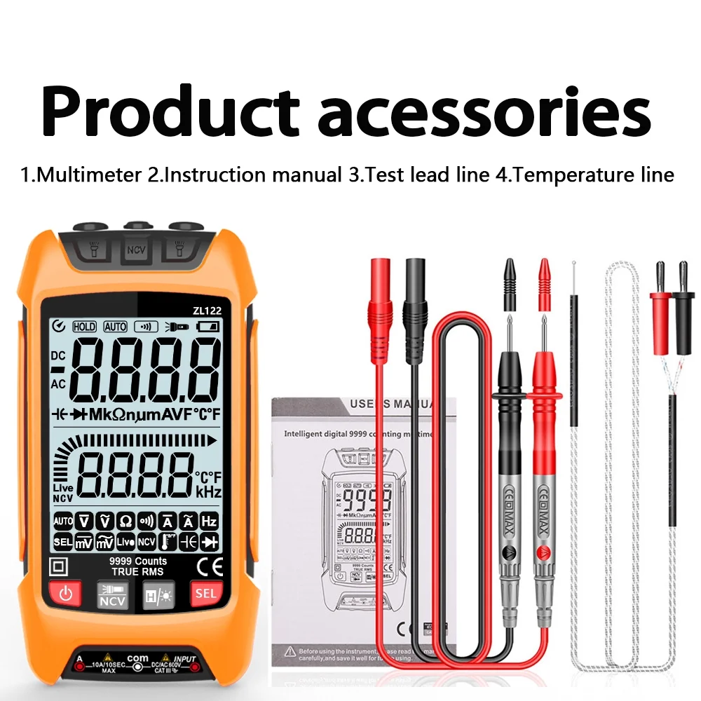 Andoer True RMS Digital Multimeter with LCD Backlight DisplayProfessional Handheld Voltage Resistance Frequency Tester