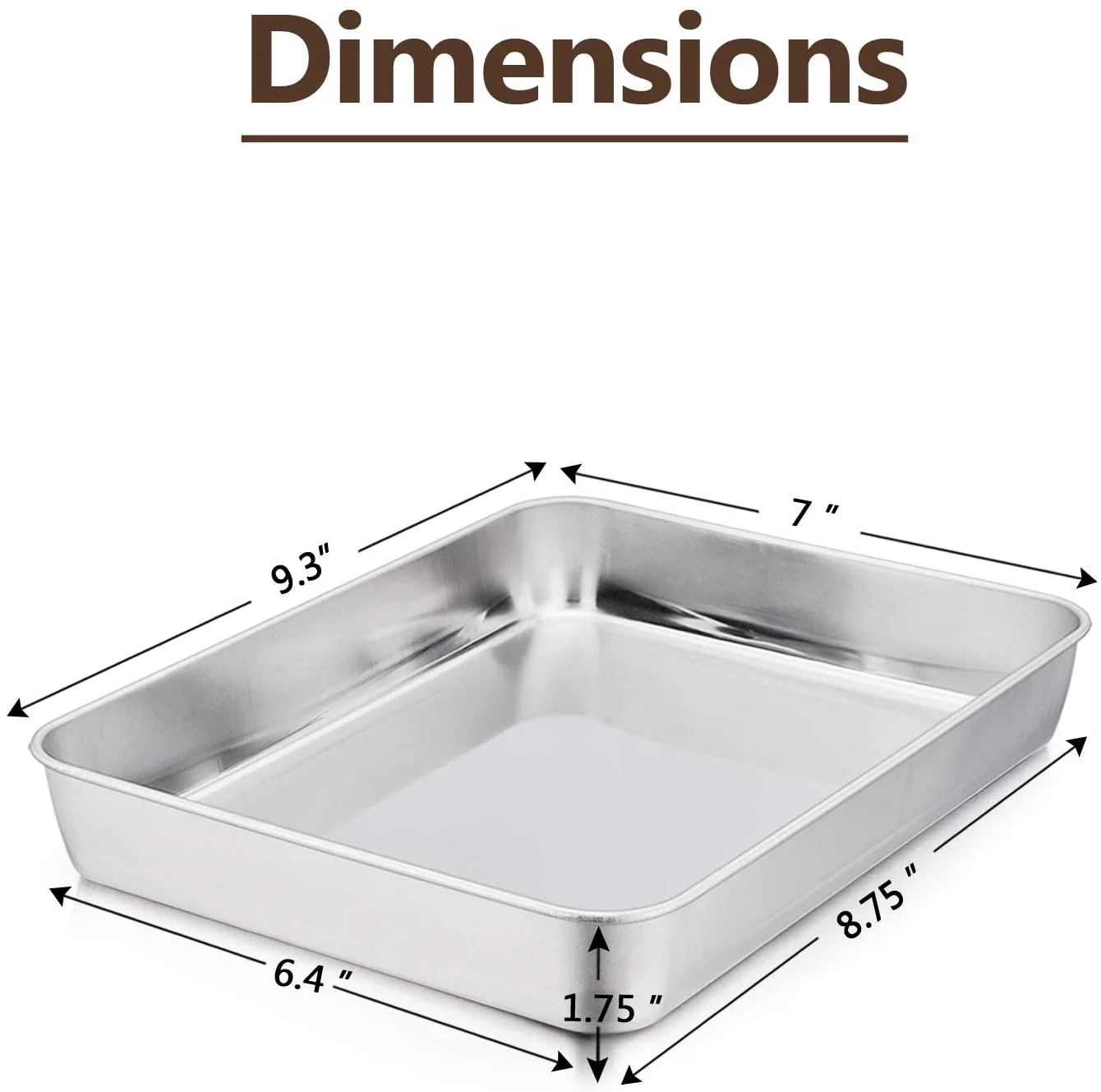 P&P CHEF Deep Toaster Oven Tray Pan, Stainless Steel Small Rectangular Baking Pan, Size 9.3”x7”x1.75”, Brush Finished & Easy Clean, Non Toxic & Heavy Duty