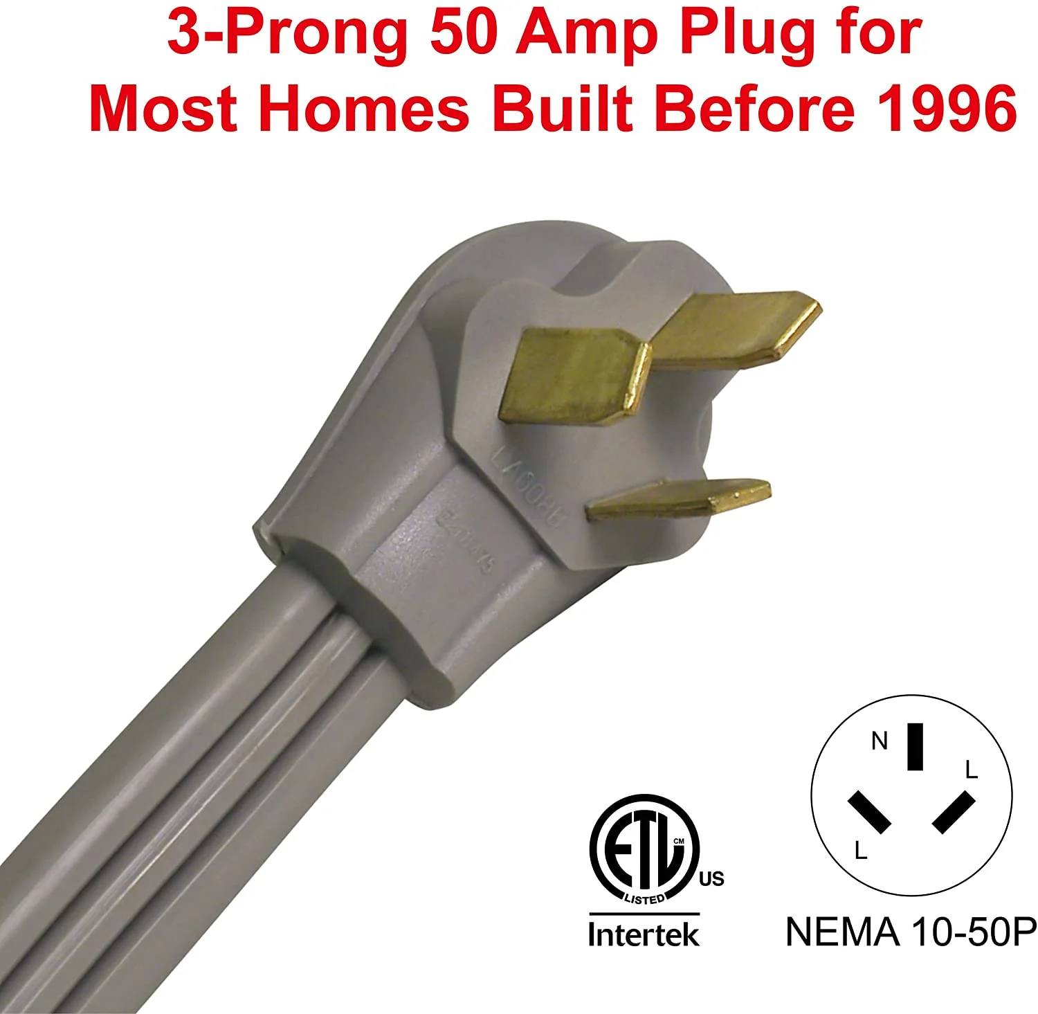 Clear Power 6 ft 6/2 & 8/1 SRDT, Indoor Dryer Cord, 3-Wire 50 Amp, Gray, CP10021