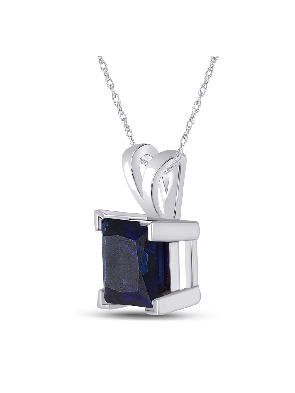 Mia Diamonds Sterling Silver Womens Princess Lab-Created Blue Sapphire Solitaire Pendant 1-1/3 Cttw