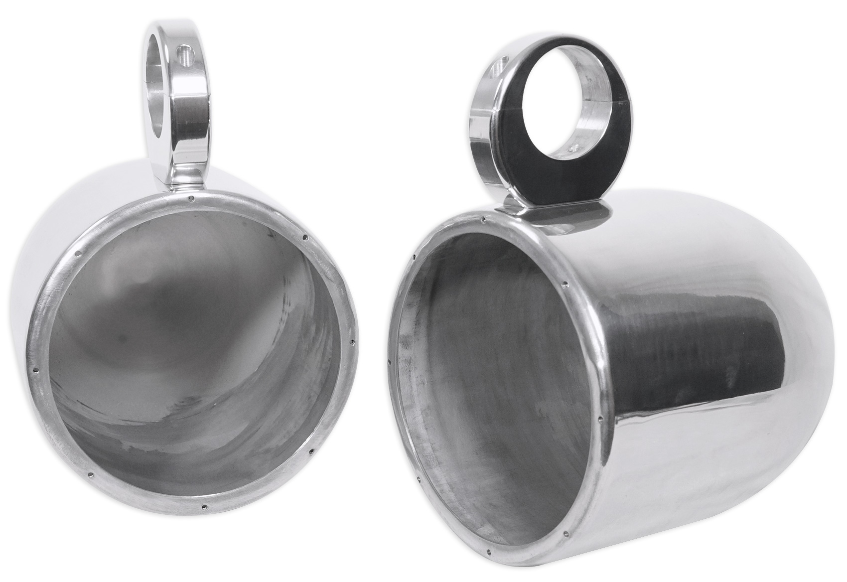 Pair Rockville 8” Polished Silver Aluminum Wakeboard Tower Speaker Enclosures