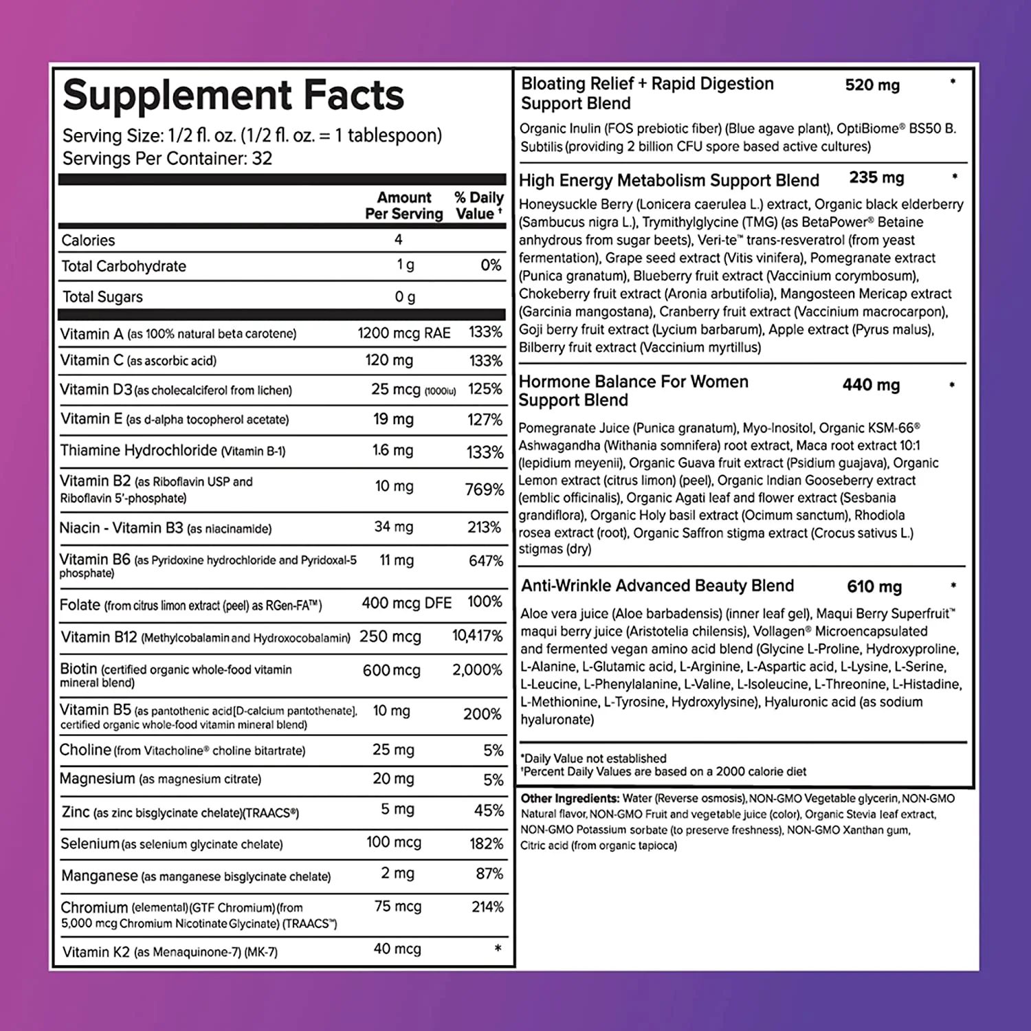 LIQUIDHEALTH Vegan Liquid Multivitamin for Women with Biotin, Folate, 16 fl Oz