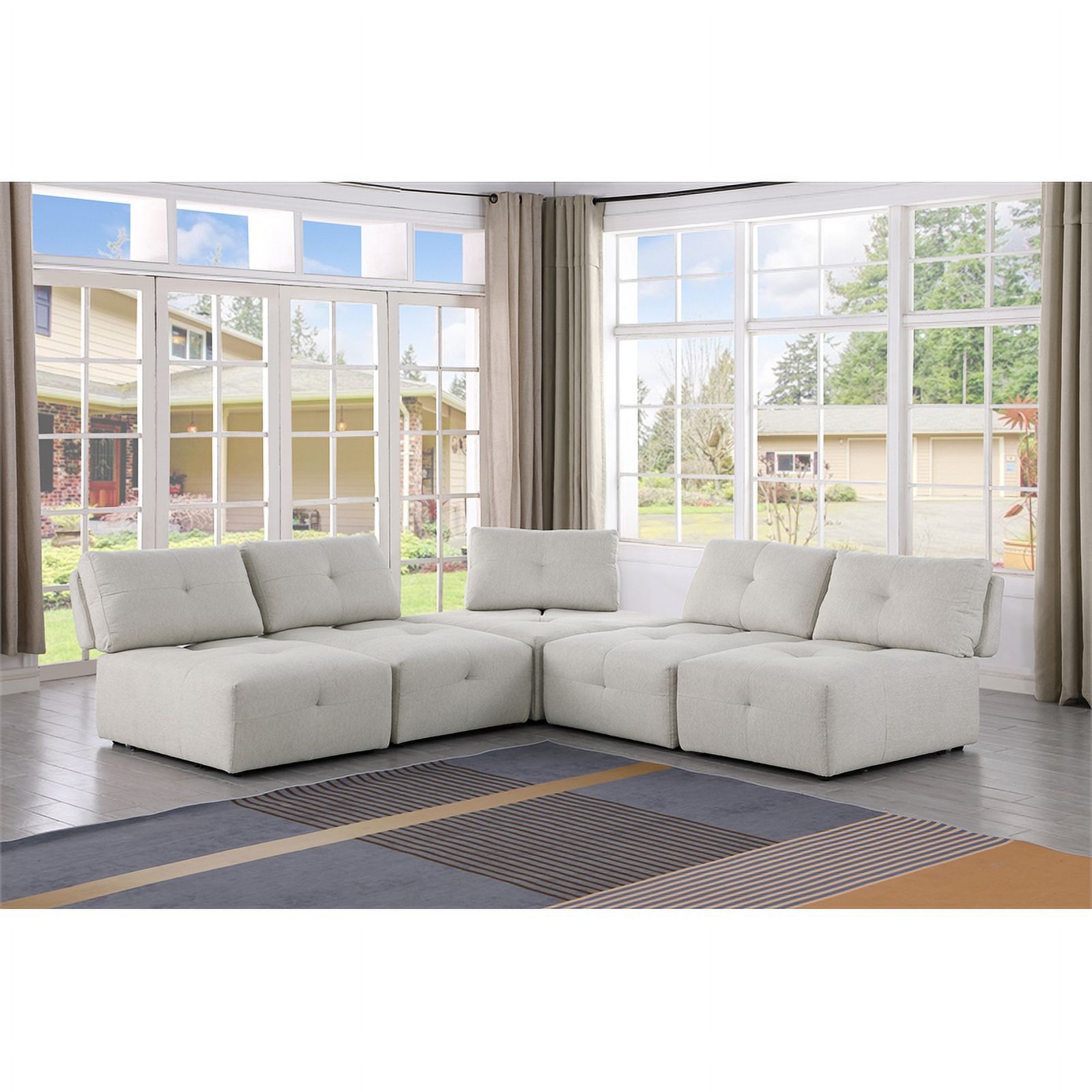 Pemberly Row Modern / Contemporay Linen Fabric Corner Wedge Beige