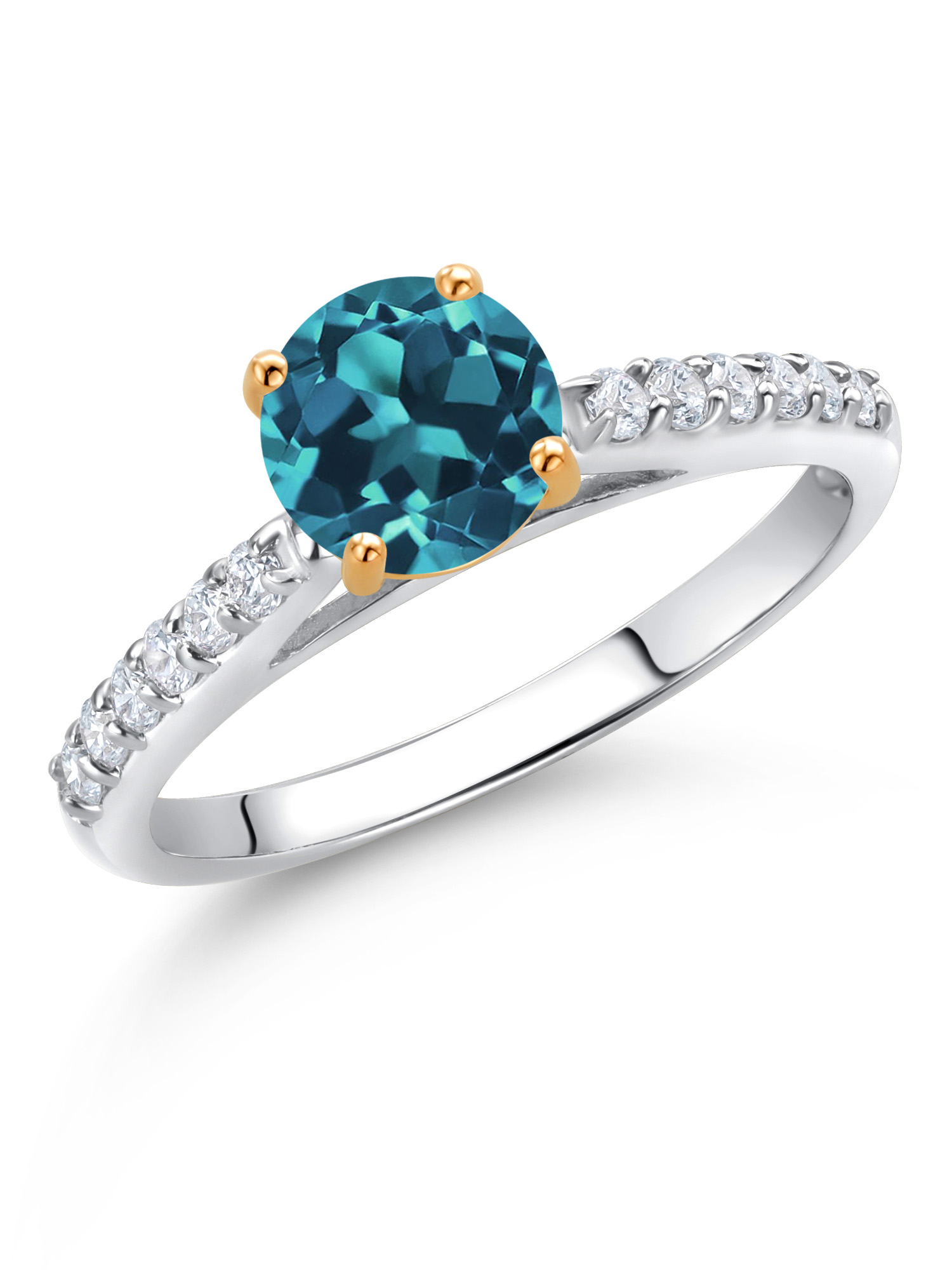 Gem Stone King 10K White Gold London Blue Topaz and White Lab Grown Diamond Engagement Ring For Women (1.28 Cttw, Round 6MM, Gemstone November Birthstone, Available In Size 5, 6, 7, 8, 9)