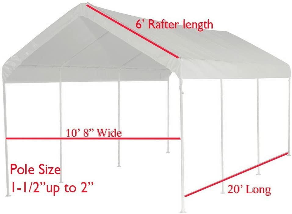 12' X 20' Canopy Replacement Cover - for Frames 10' W X 20' L (See Diagram) White Carport Replacement Top