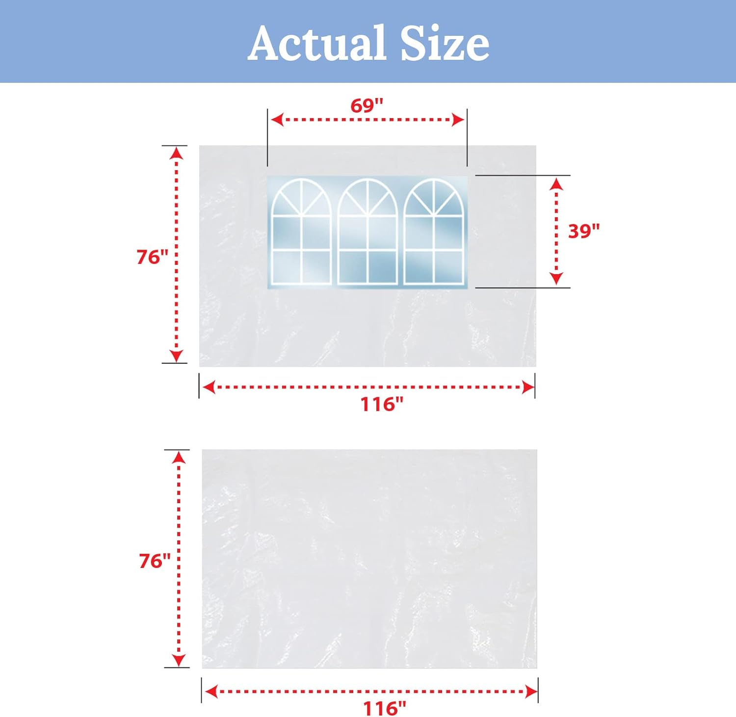 l x6.4' w side panel for  x  tent, outdoor replacement sidewall for folding tent canopy gazebo marquee (2 pcs with window, 1 pc without window (white))