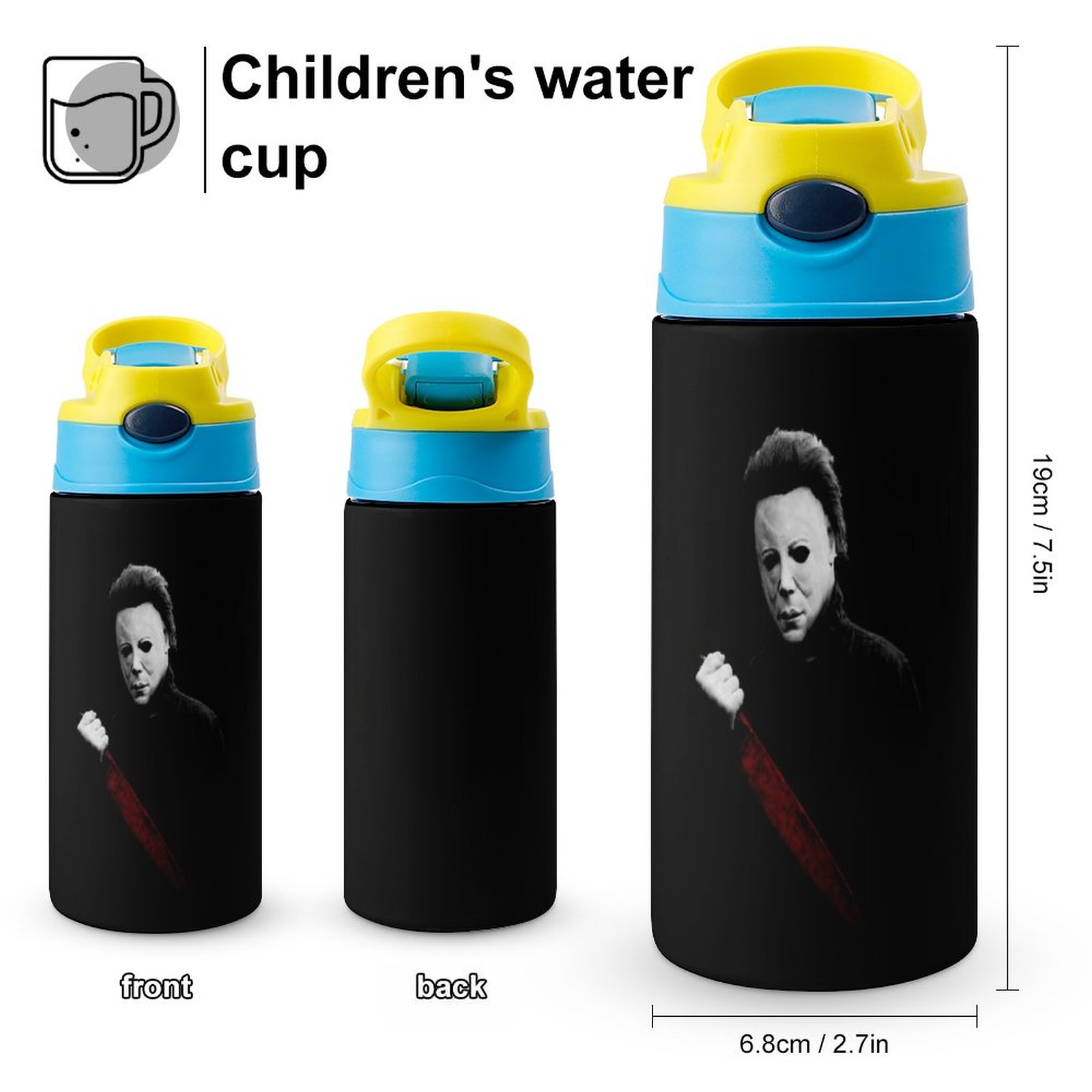 Michael Myers Blood Kid's Insulated Water Bottle With Straw Vacuum Stainless Steel Cup Leak-Proof Children Toddler Thermoses