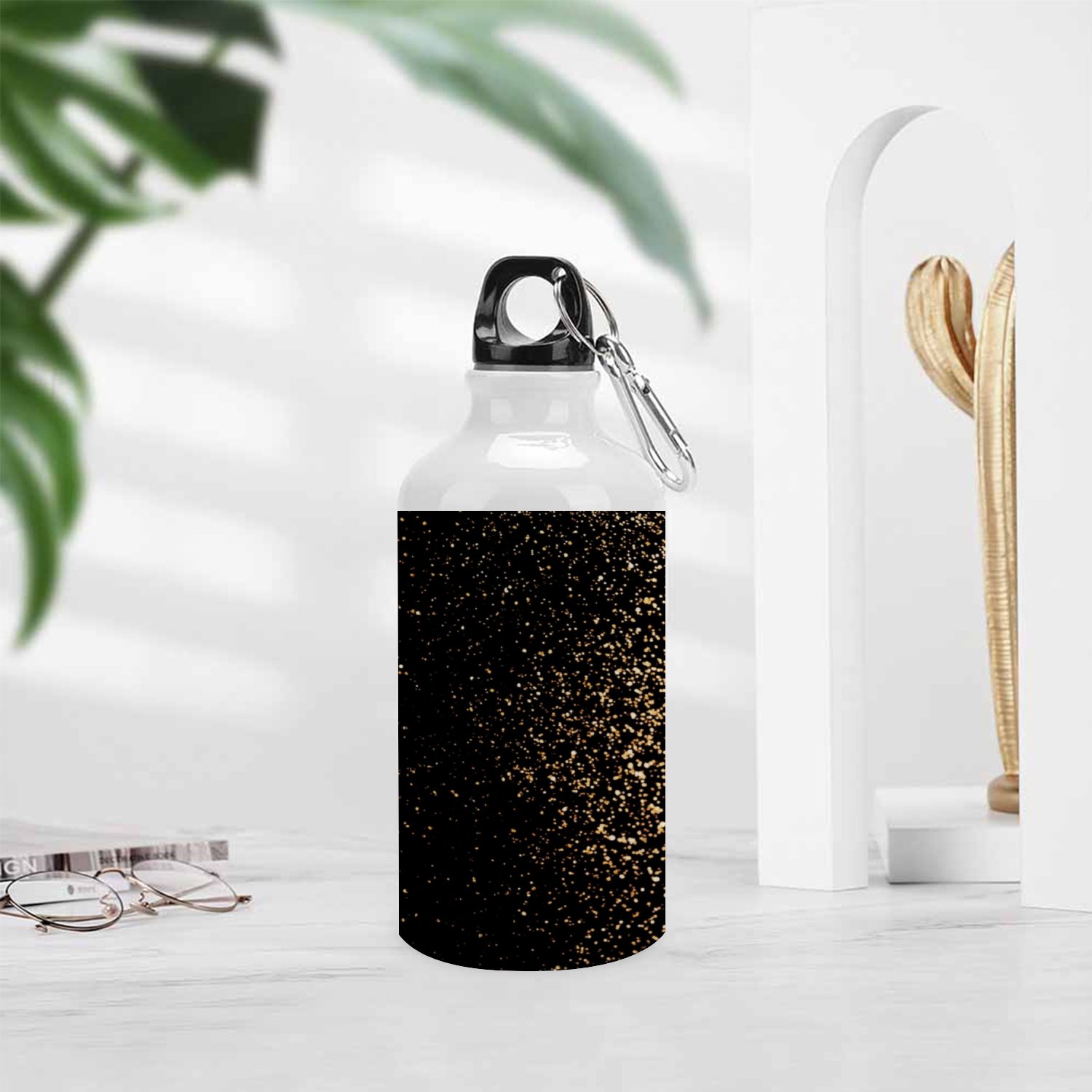 SKYSONIC 400ml Sport Aluminum Water Bottle,Golden Glitter Lights,Sport Multipack Leak Proof Easy Carry Travel Bottle with Twist Cap for Gym Hiking Camping Running Bike Outdoor