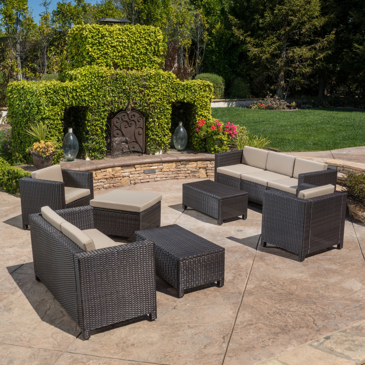 Budva 9pc Outdoor Wicker Sectional Sofa Set with Cushions