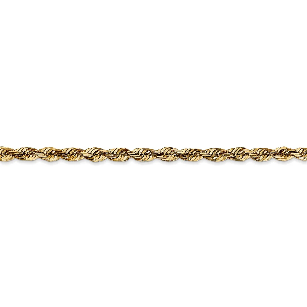 Real 14kt Yellow Gold 4mm Extra-Light Diamond Cut Rope Chain Chain ; Lobster Clasp; for Adults and Teens; for Women and Men