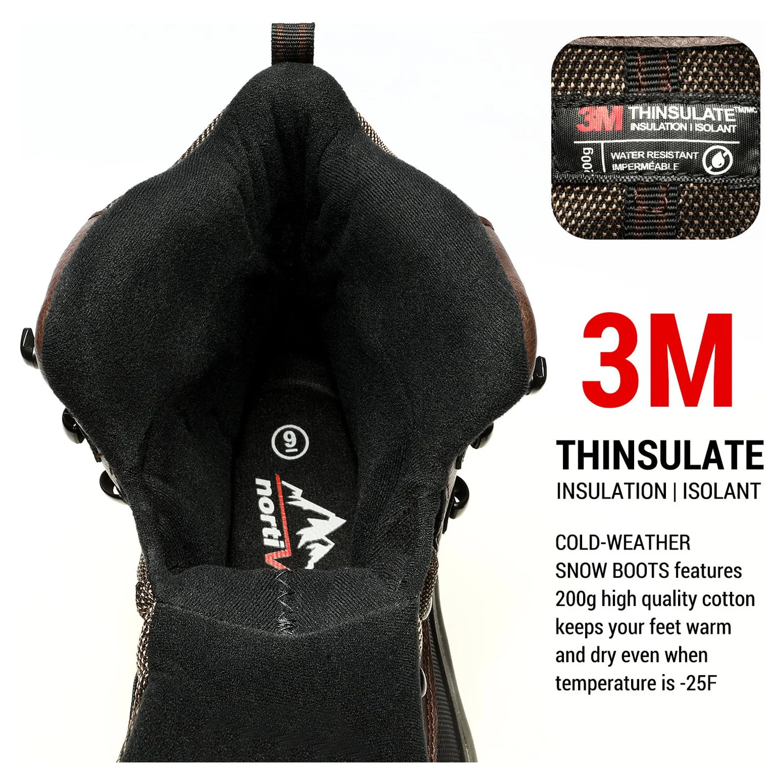 NORTIV 8 Men's Insulated Waterproof Construction Rubber Sole Winter Snow Ski Boots