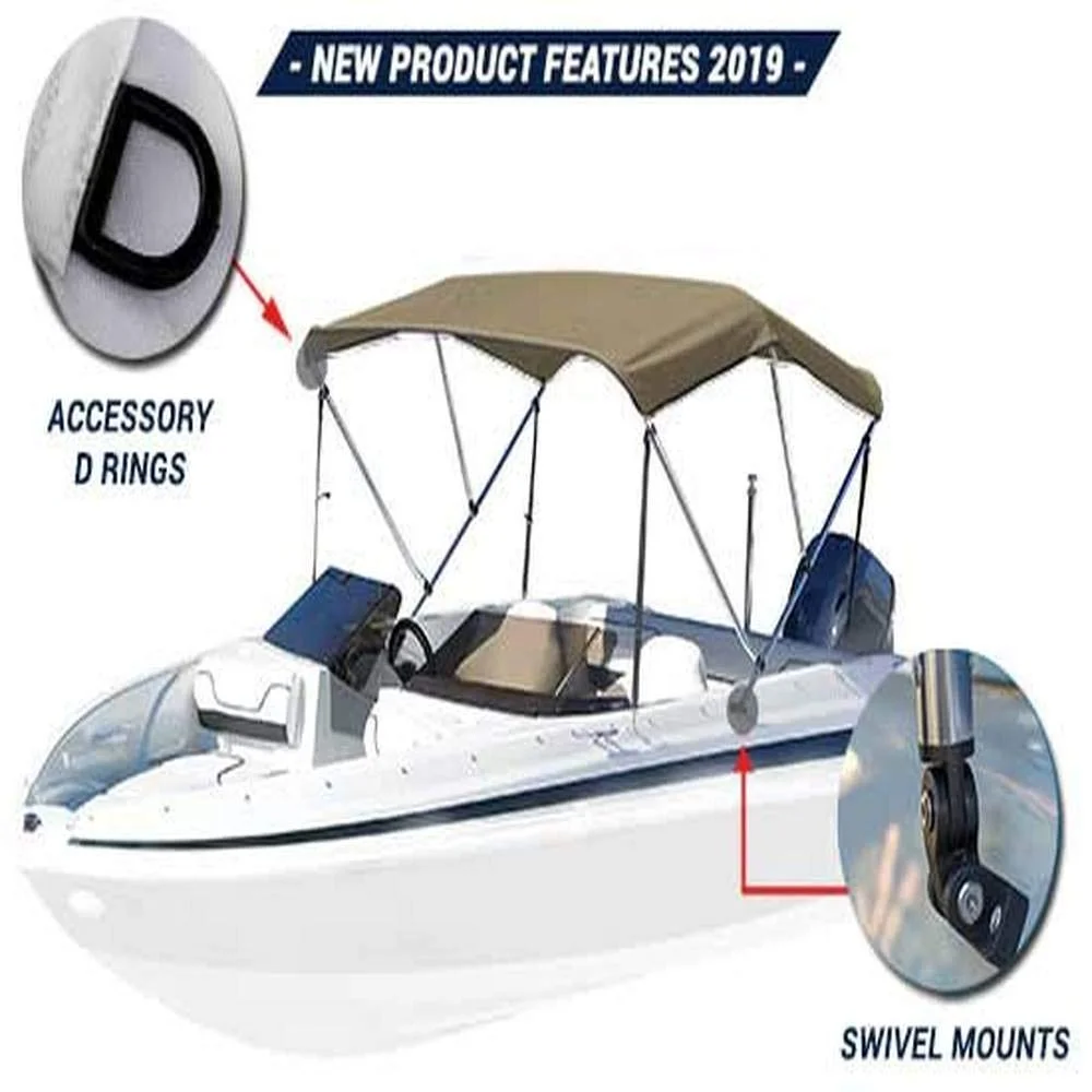 Sun Shield 3 Bow Bimini Top Boat Cover 600D Canvas, 1” Aluminum Frame, Hardware, and Storage Boot, 46