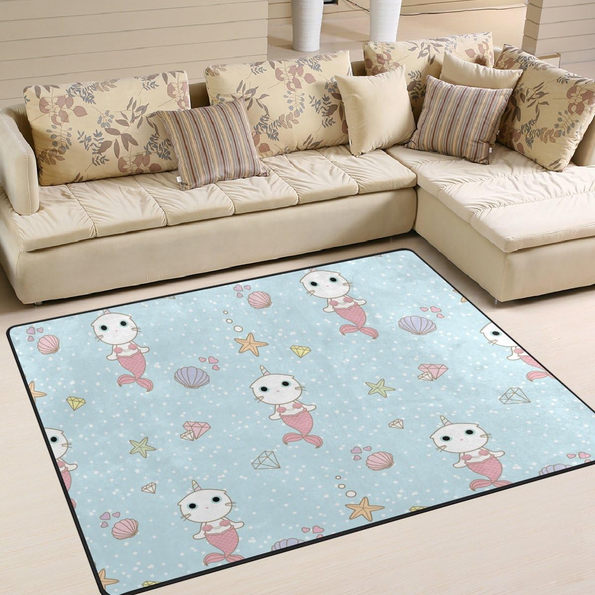 Dreamtimes Cute Cat Unicorn Mermaid Lightweight Carpet Mats, 6'8
