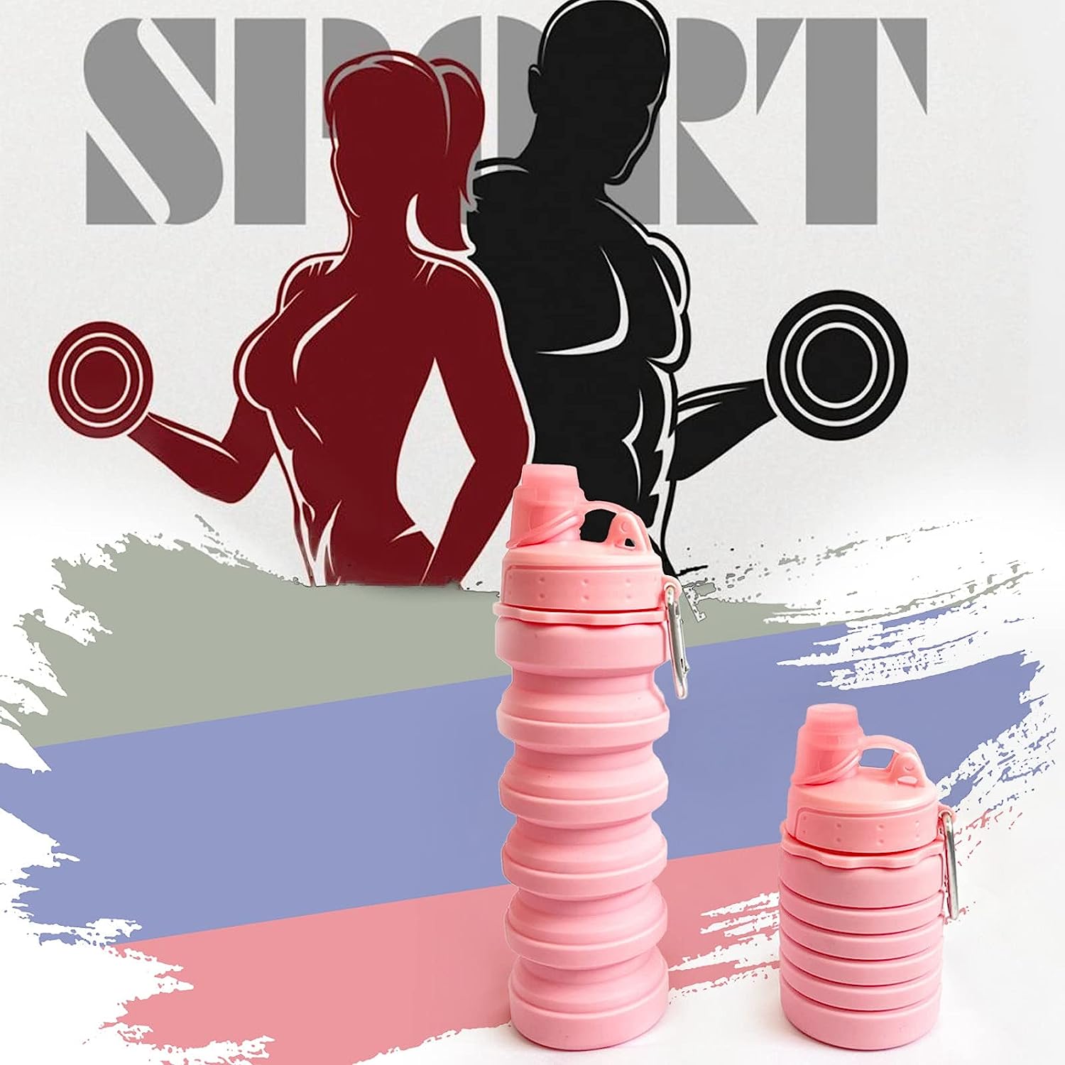 Collapsible Water Bottle for Travel, Reuseable Silicone Foldable Sports Water Bottles BPA Free, Portable Leak-Proof Water Bottles with Carabiner for Camping,Hiking,Gym