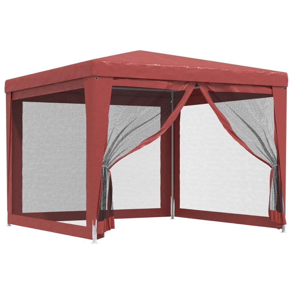 Htovila Party Tent with 4 Mesh Sidewalls Red 9.8'x9.8' HDPE