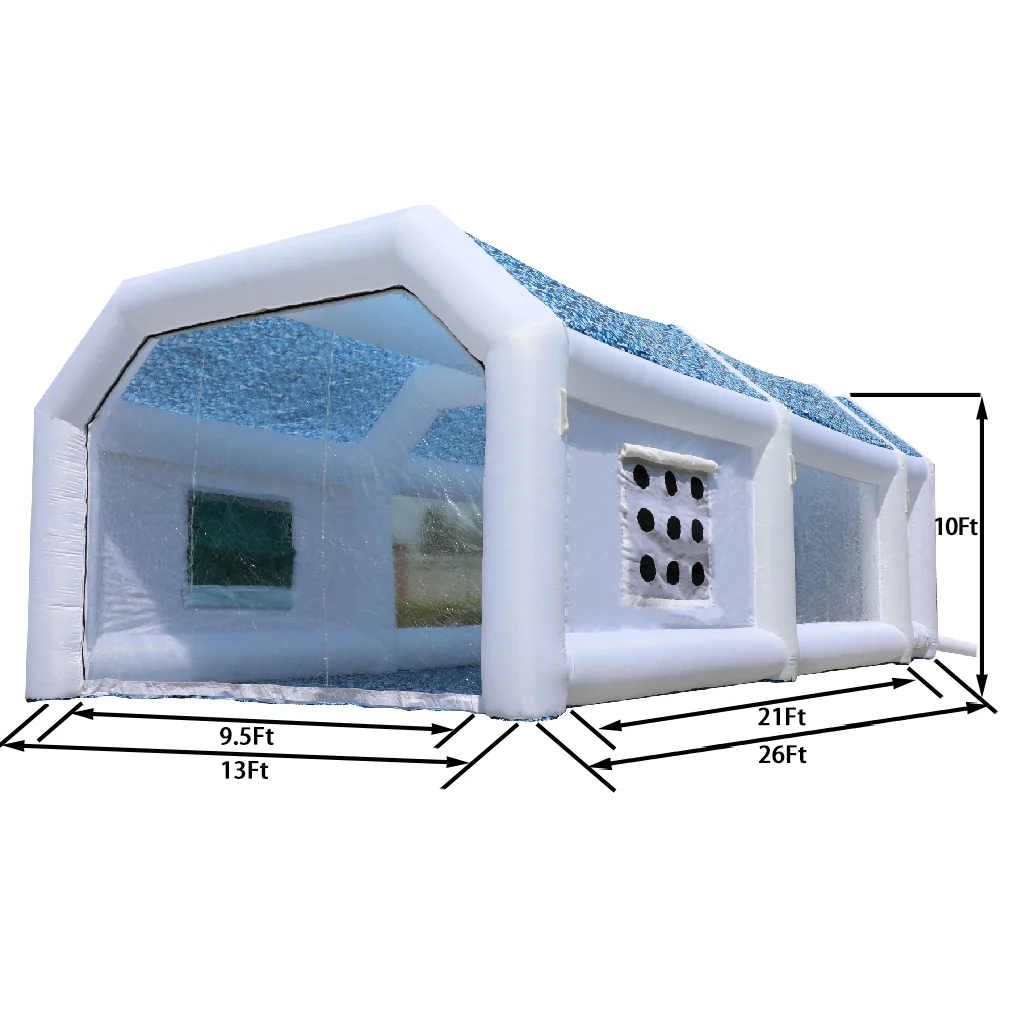 WGIA Inflatable Paint Booth 28x15x10FT Fashion Color Scheme (White + Camo) with 2 Blowers Inflatable Spray Booth with Filter System Portable Car Paint Booth for Car Parking Tent Workstation