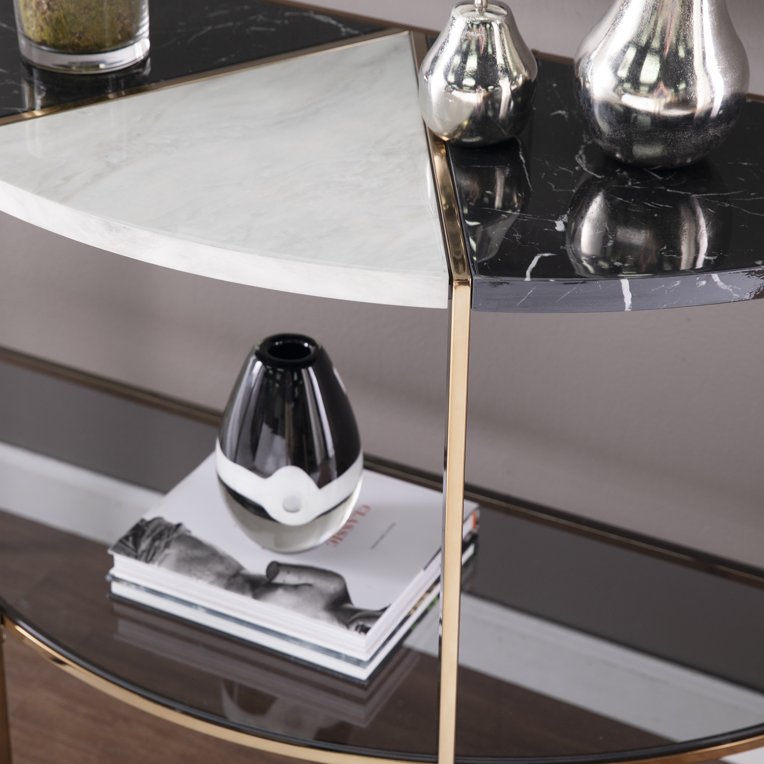 Southern Enterprises Cortihana Half Moon Faux Marble Console Table, Gold