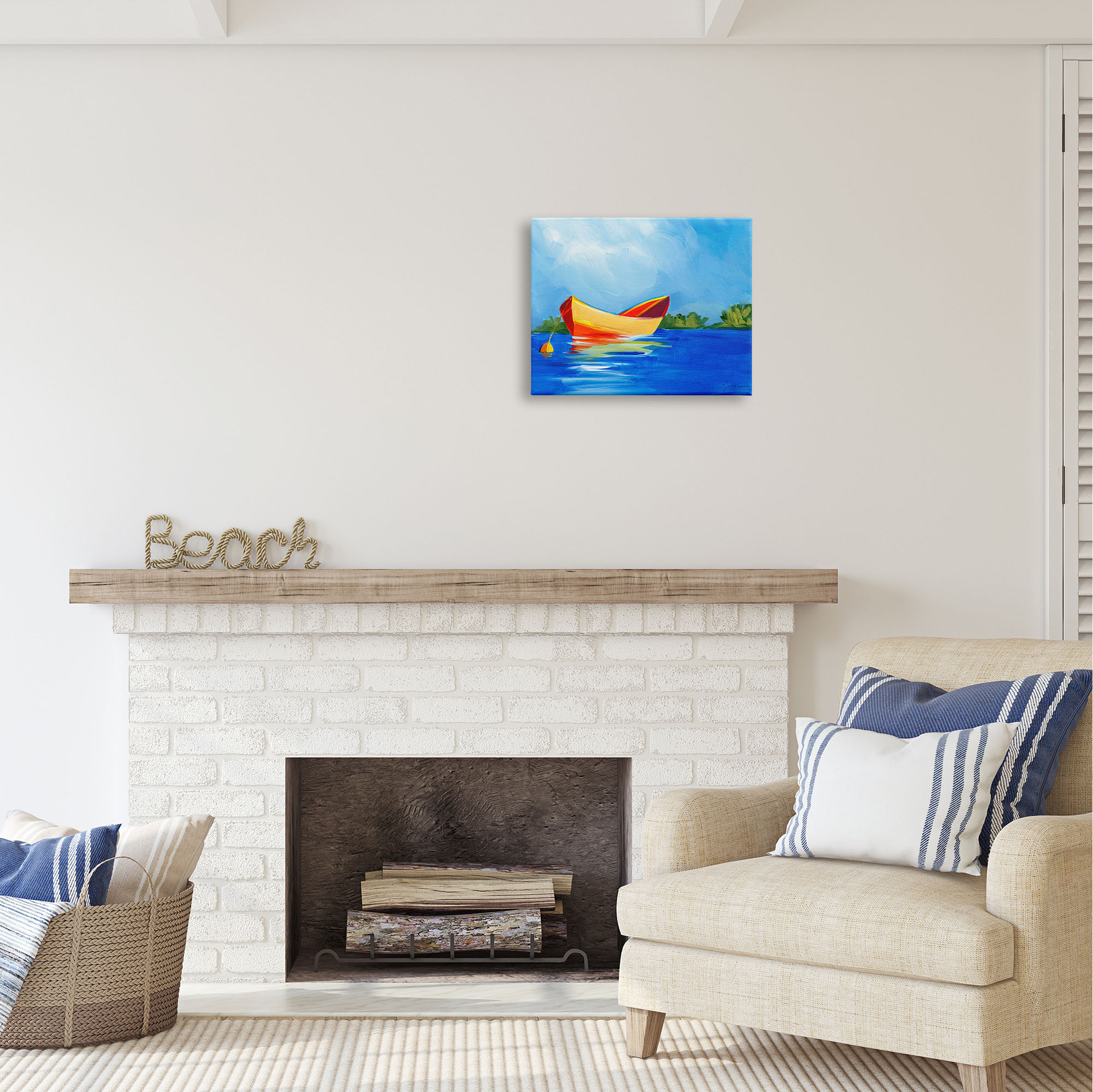 Stupell Industries Modern Boat on Lake Transportation Painting Gallery Wrapped Canvas Print Wall Art, 20 x 16