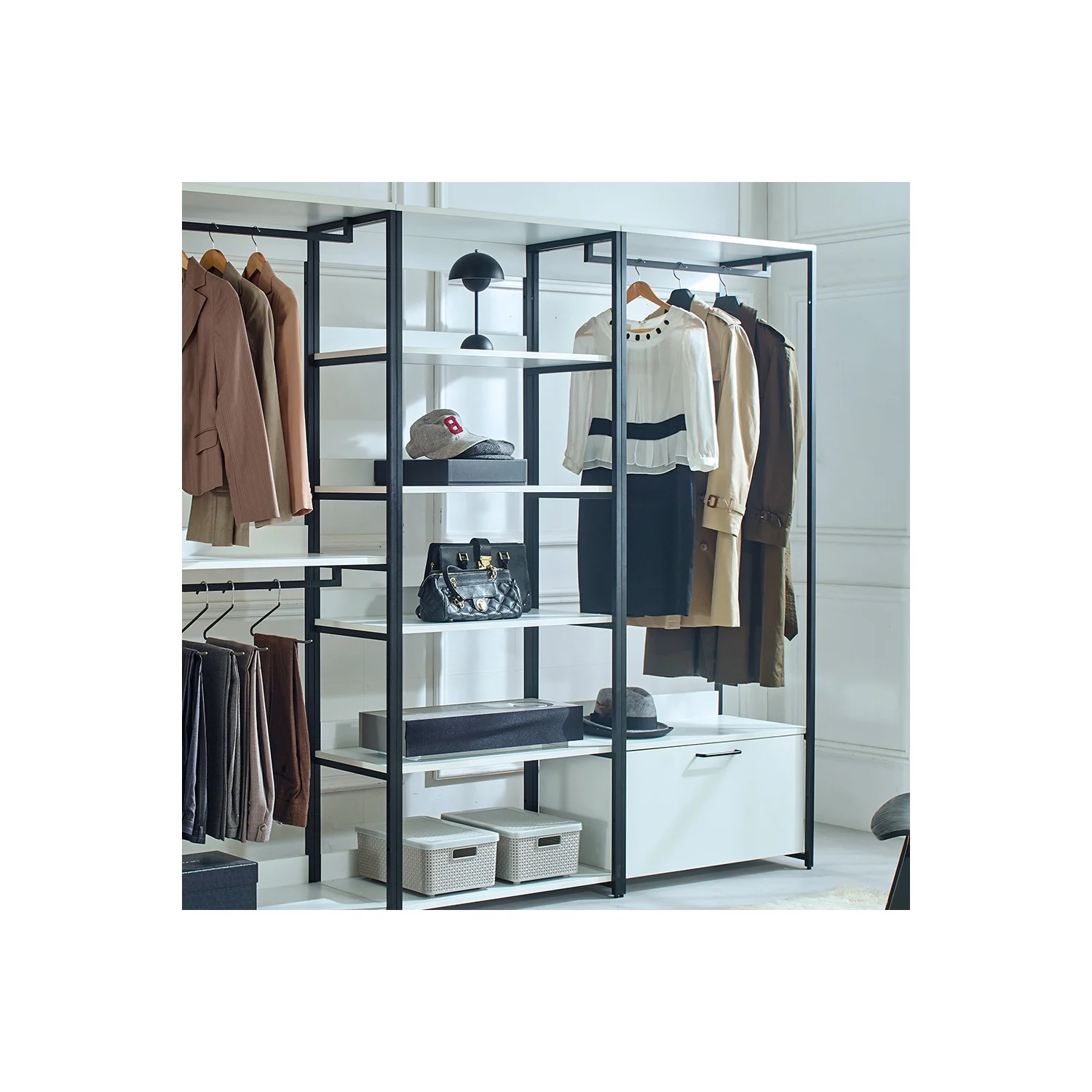 Klair Living White Freestanding Walk in Wood Closet System with Metal Frame