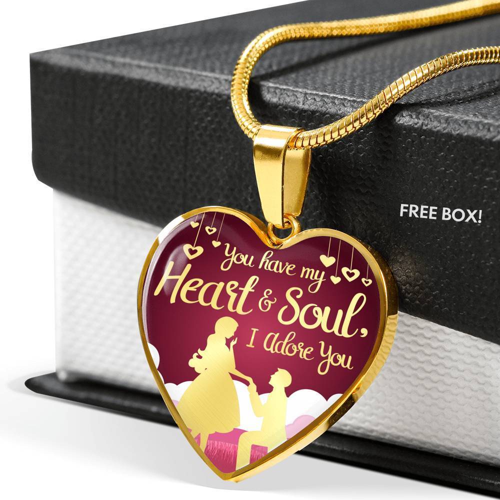 You Have My Heart and Soul I Adore You Necklace Stainless Steel or 18k Gold Heart Pendant 18-22
