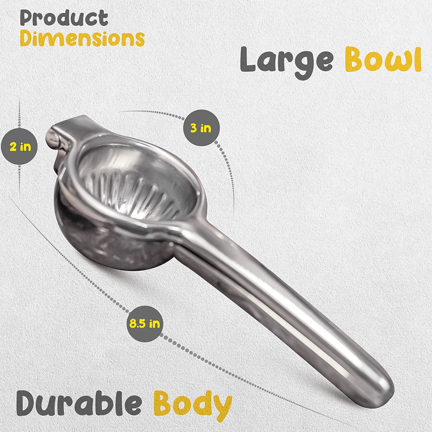 Lemon Squeezer - Stainless Steel Lime Juicer for Citrus Fruit, Orange, Lemonade - Manual Extractor Hand Juicer with Handle & Large Squeezer Bowl - Easy To Use, Dishwasher-Safe - Kitchen Tools