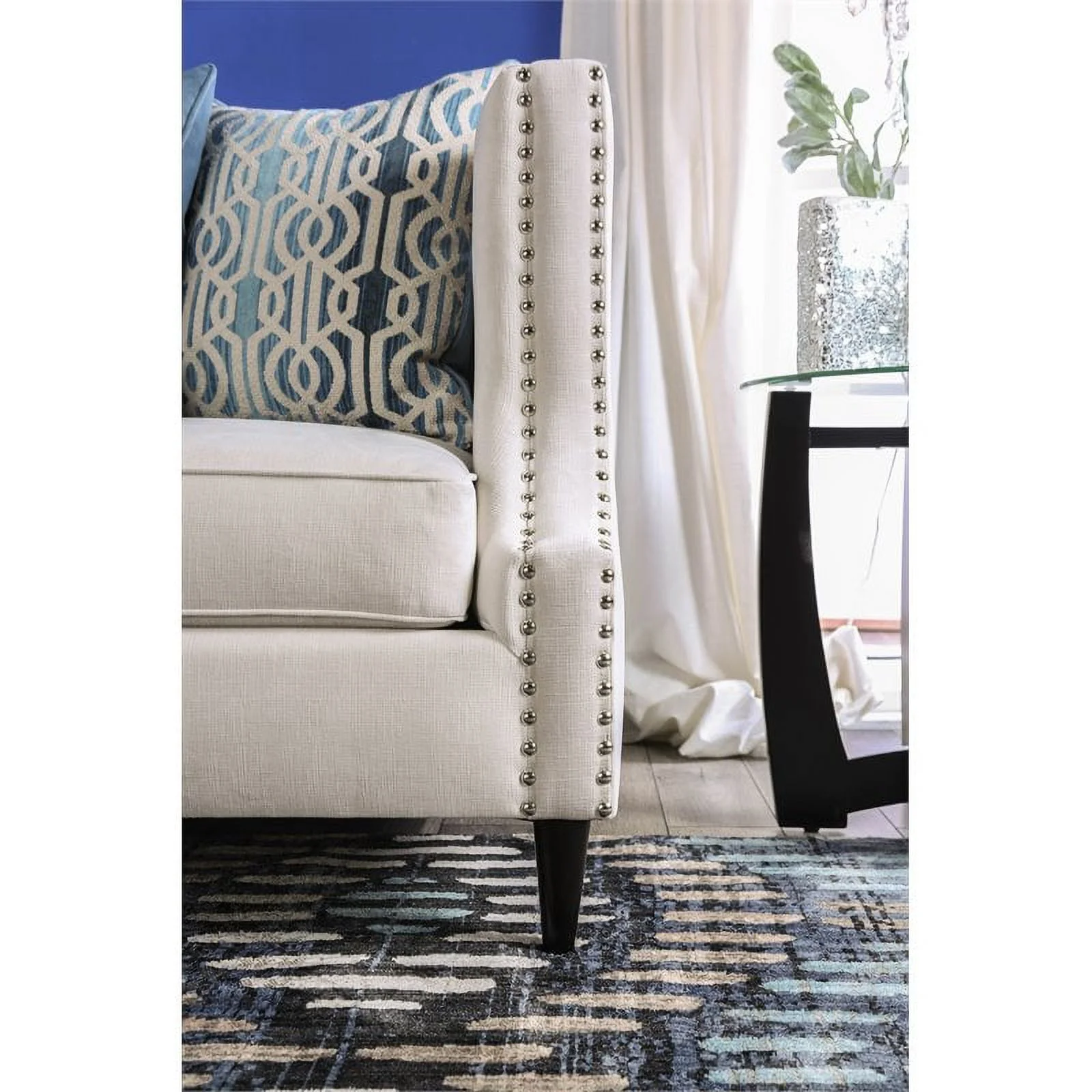 Furniture of America Carrie Microfiber Nailhead Loveseat in Beige