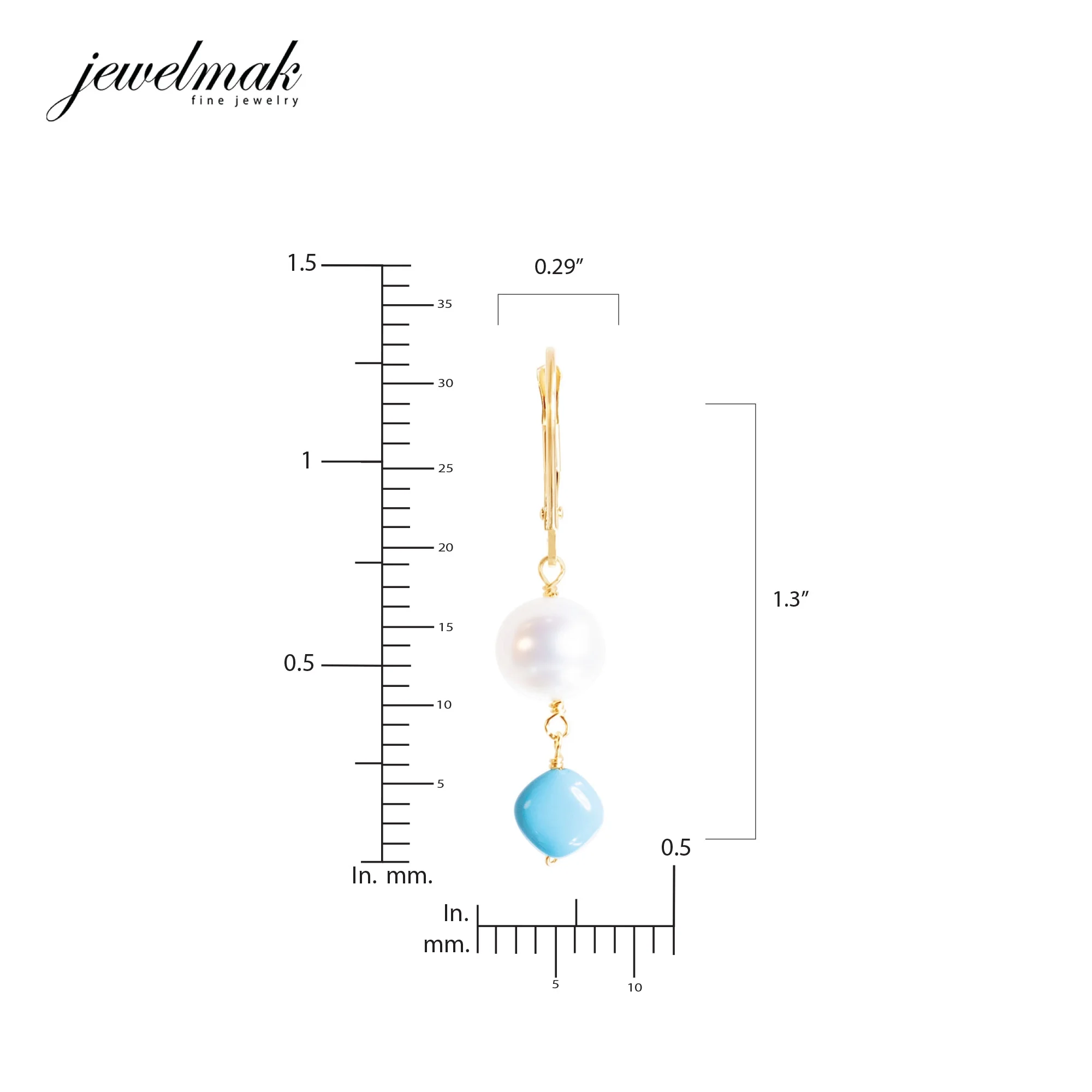14k Yellow Gold White Freshwater Pearl Turquoise Flat Diamond Leverback Earring - Fine Jewelry for Women Mother Wedding Anniversary Birthday Graduation Best Gift