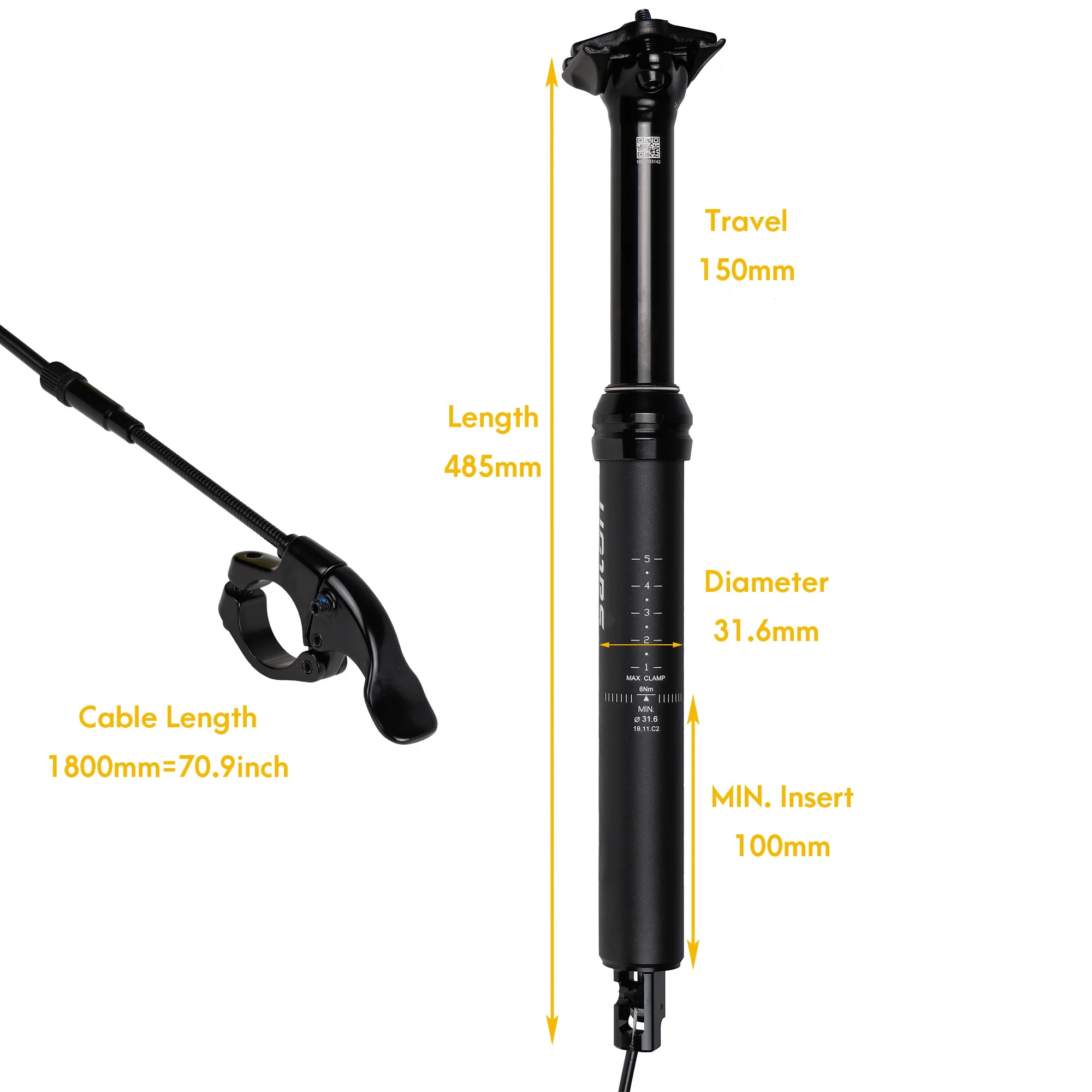 SATORI PRO Road Mountain MTB Bike Dropper Post Seat Post Remote 31.6x485mm