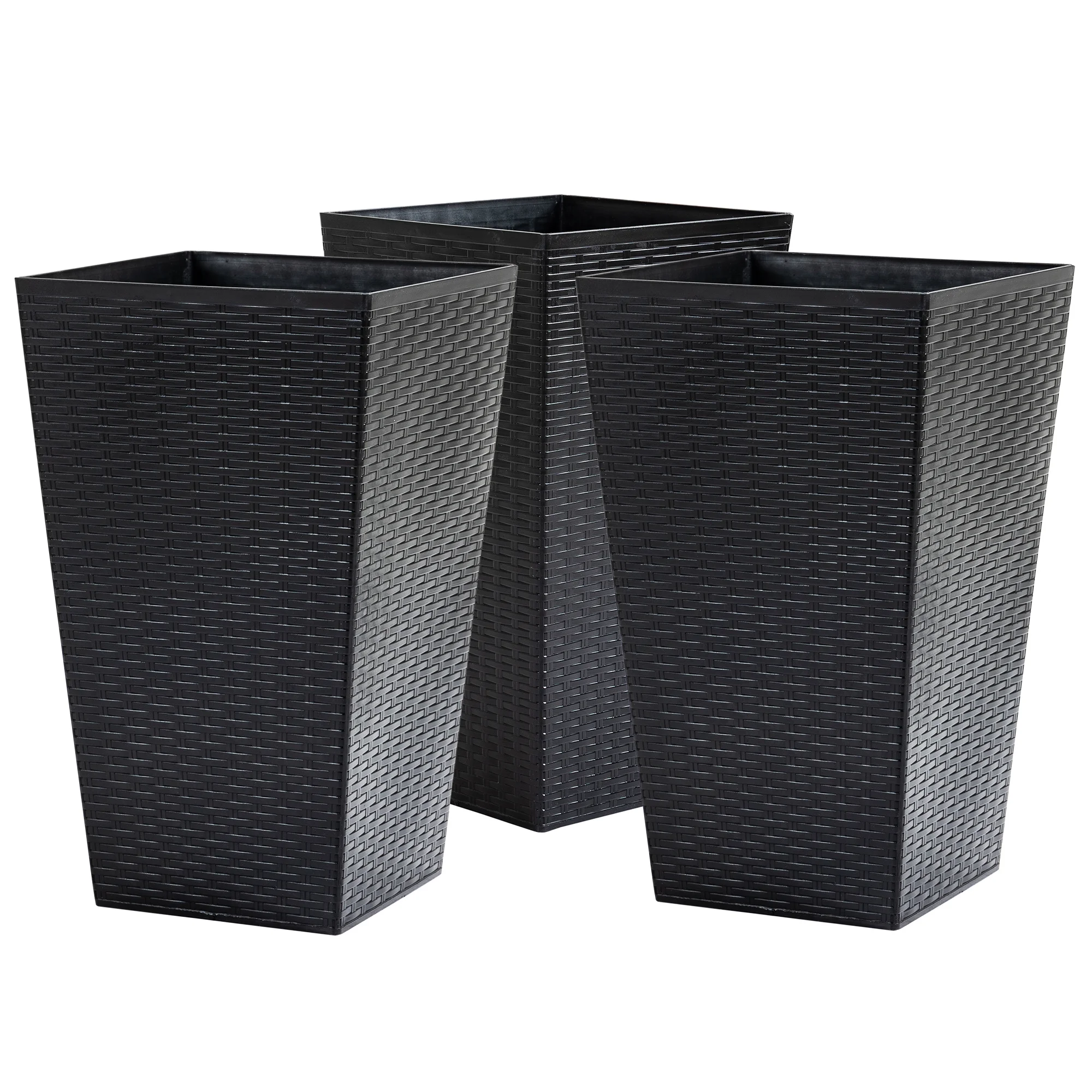 Outsunny Set of 3 Tall Planters with Drainage Hole, Black