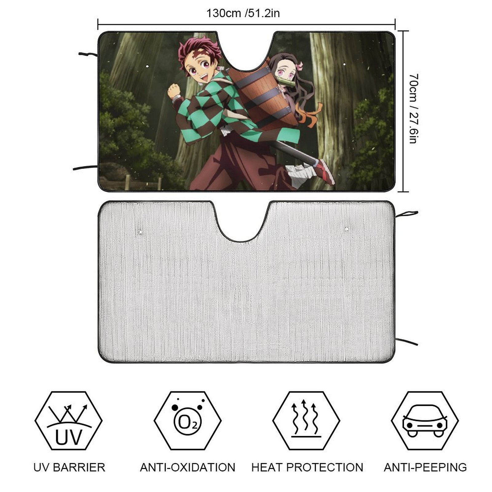 Demon Slayer Tanjiro Nezuko Car Windshield Sunshade Accessories Umbrella Foldable Reflective Sun Visor Front Window Cover Protector