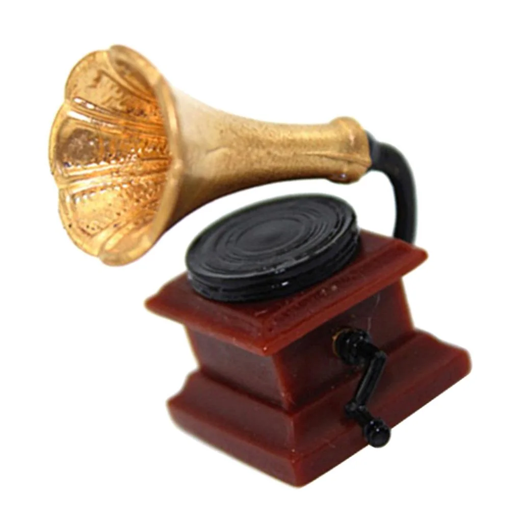 Dollhouse Furniture and Accessories Mini Phonograph for 1:12 Miniature Dollhouse Bedroom Living Room Accessory Scene Crafts Model