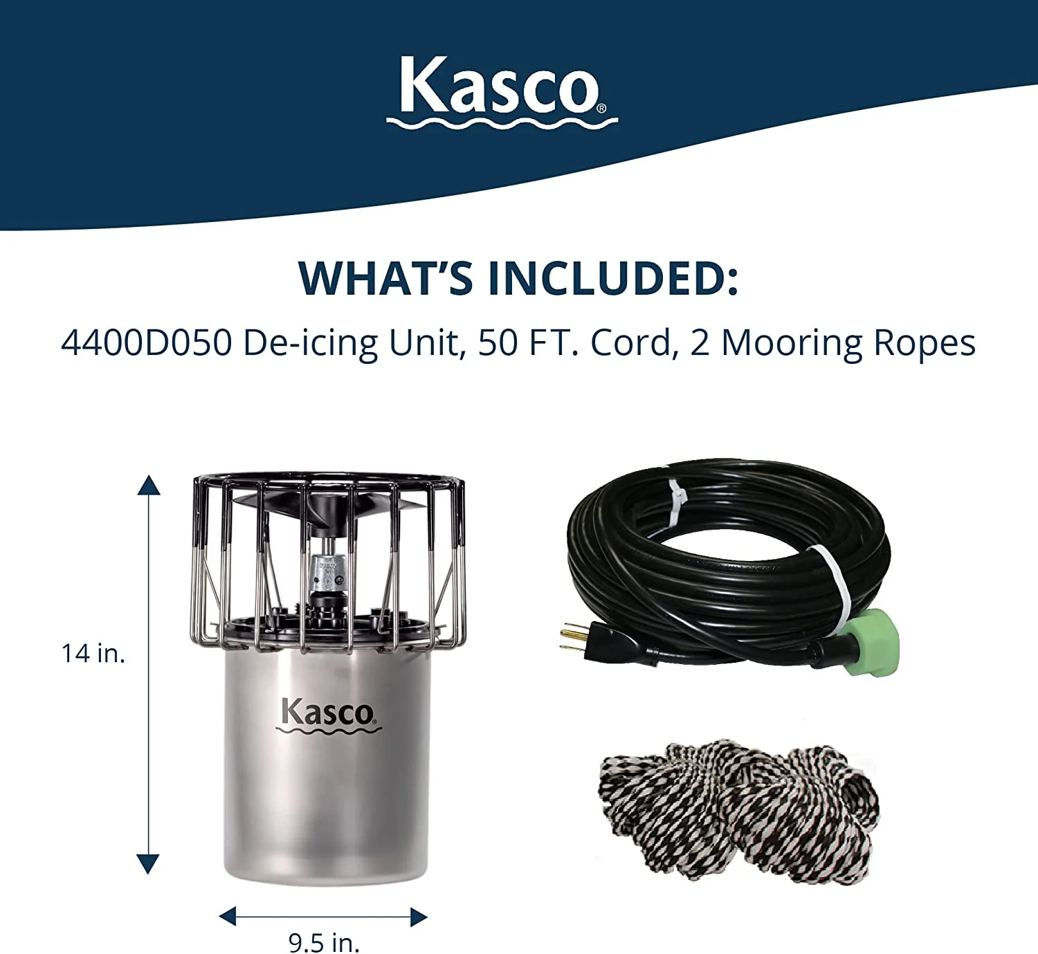 Kasco Deicer 1 HP Lake & Pond De-icer 120V – Single Phase with 50 Ft Electric Power Cord | Water Deicer for Ponds, Lakes & Dock Bubbler